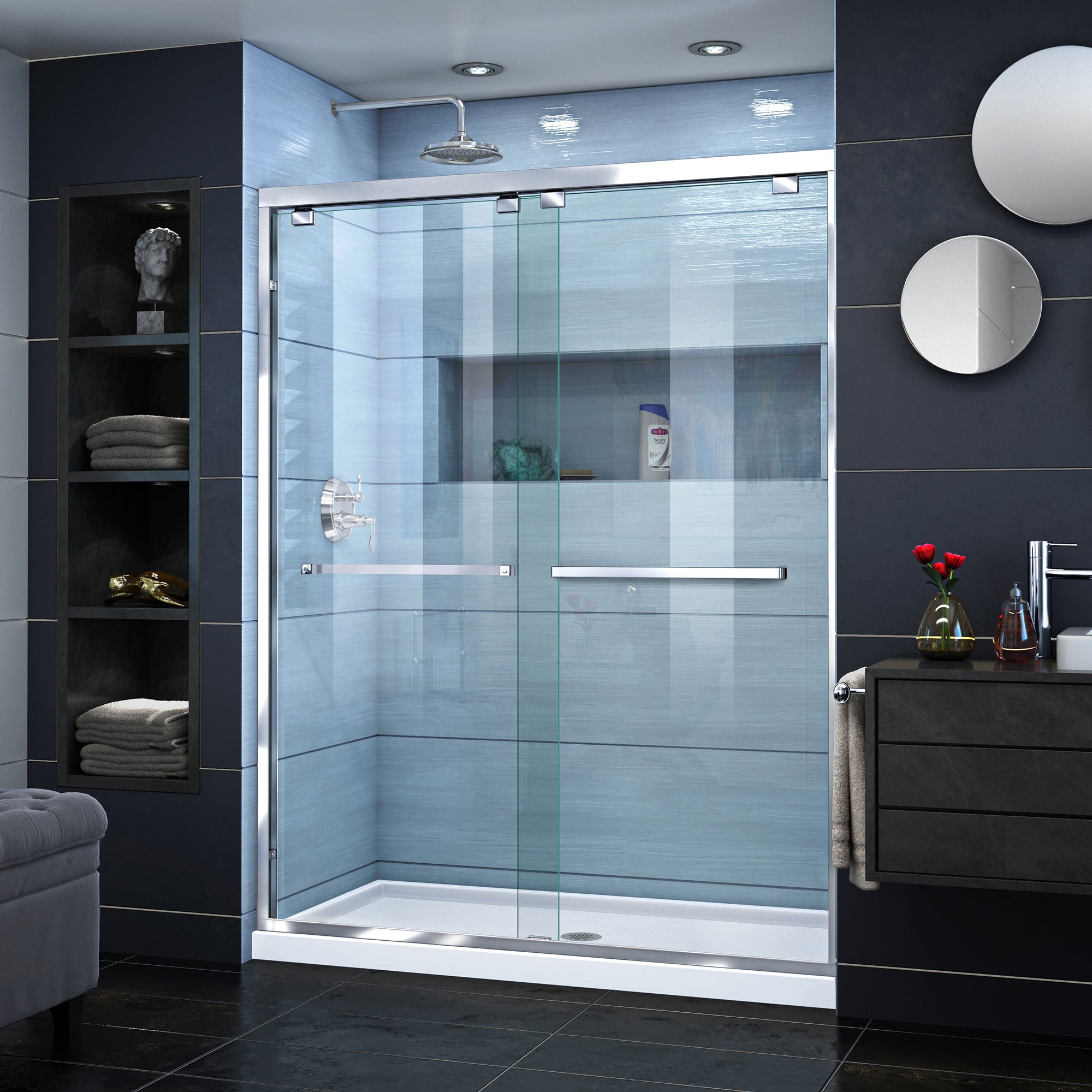 DreamLine Encore 56-60 Inch W x 76 Inch H Semi-Frameless Bypass Sliding Shower Door - Modern Bathroom Upgrade for Small Spaces & Walk-In Showers