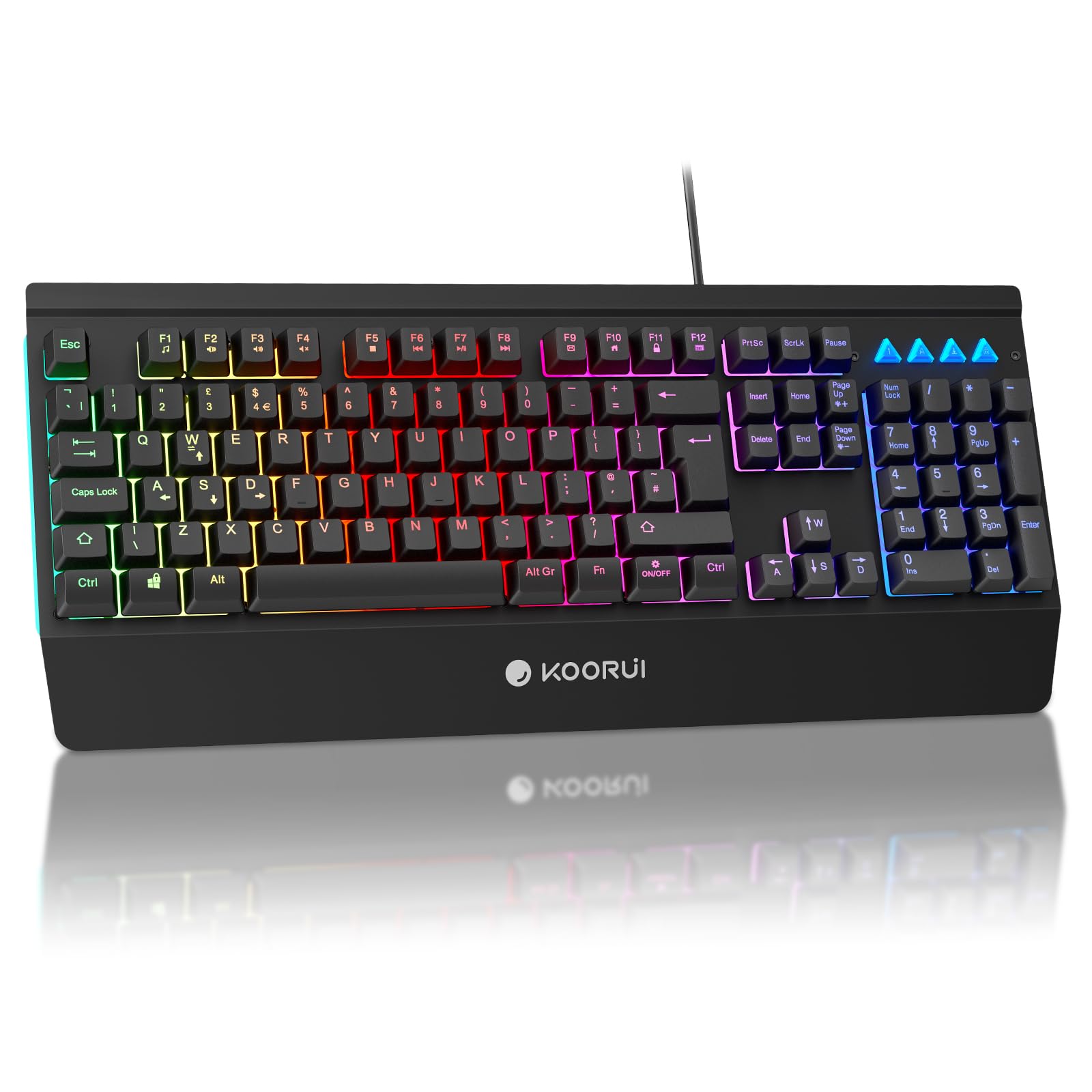 KOORUI 104Keys Wired Gaming Keyboard with LED Backlit, Mechanical Feel & Anti-Ghosting Keys, Waterproof USB Membrane Keyboard for PC, Laptop - Perfect for Gaming, Office Work & Typing