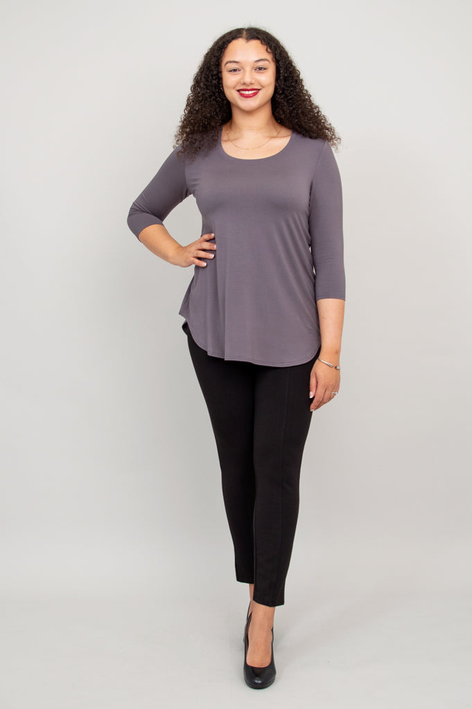 Jazz 3/4 Sleeve Women's Bamboo V-Neck Top in Charcoal - Soft & Breathable Casual Shirt for Work, Travel & Everyday Wear
