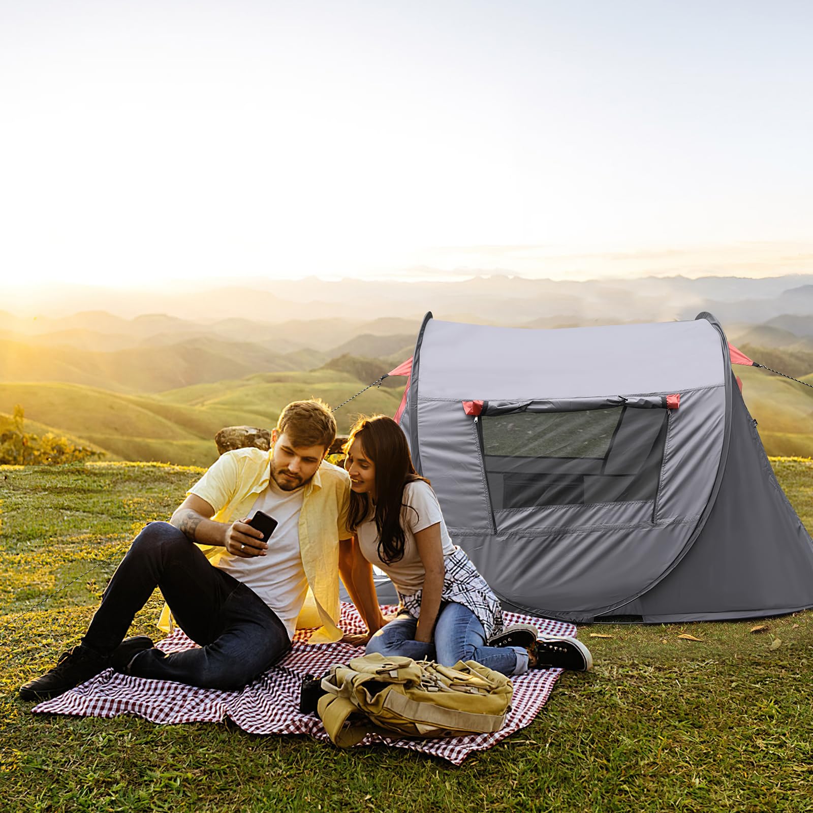 2-Person Pop-Up Tent - Instant Portable Camping & Beach Tent with 2 Doors - Lightweight & Easy Setup for Hiking, Travel, and Outdoor Adventures - Includes Carrying Bag - Perfect for Camping Trips, Beach Days, and Backpacking