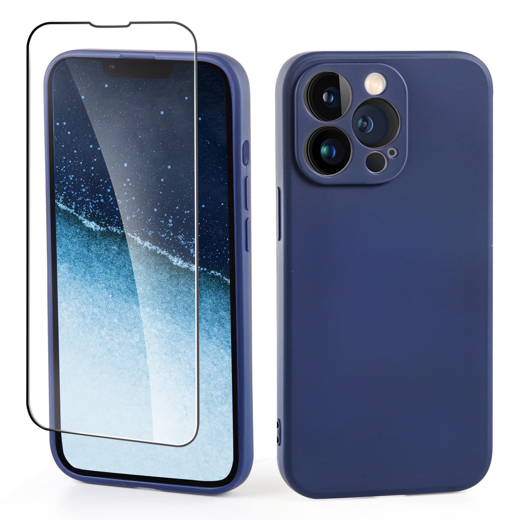 Navy Blue Liquid Silicone Case for iPhone 13 Pro Max (6.7 inch 2022) - Slim Shockproof Protective Cover with Screen Protector | Perfect for Everyday Use, Travel & Work Protection