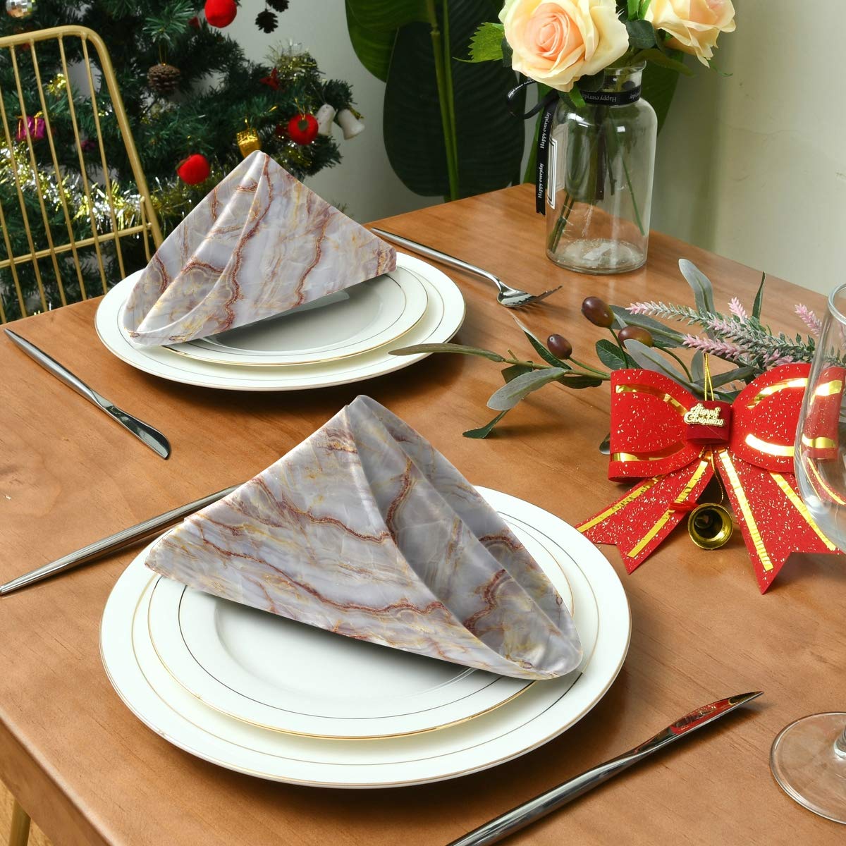 ALAZA 6-Pack Brown Marble Cloth Napkins - Reusable Polyester Fabric Dinner Napkins for Cocktail Party, Holiday, Wedding & Home Decor - Elegant Table Setting Accessories