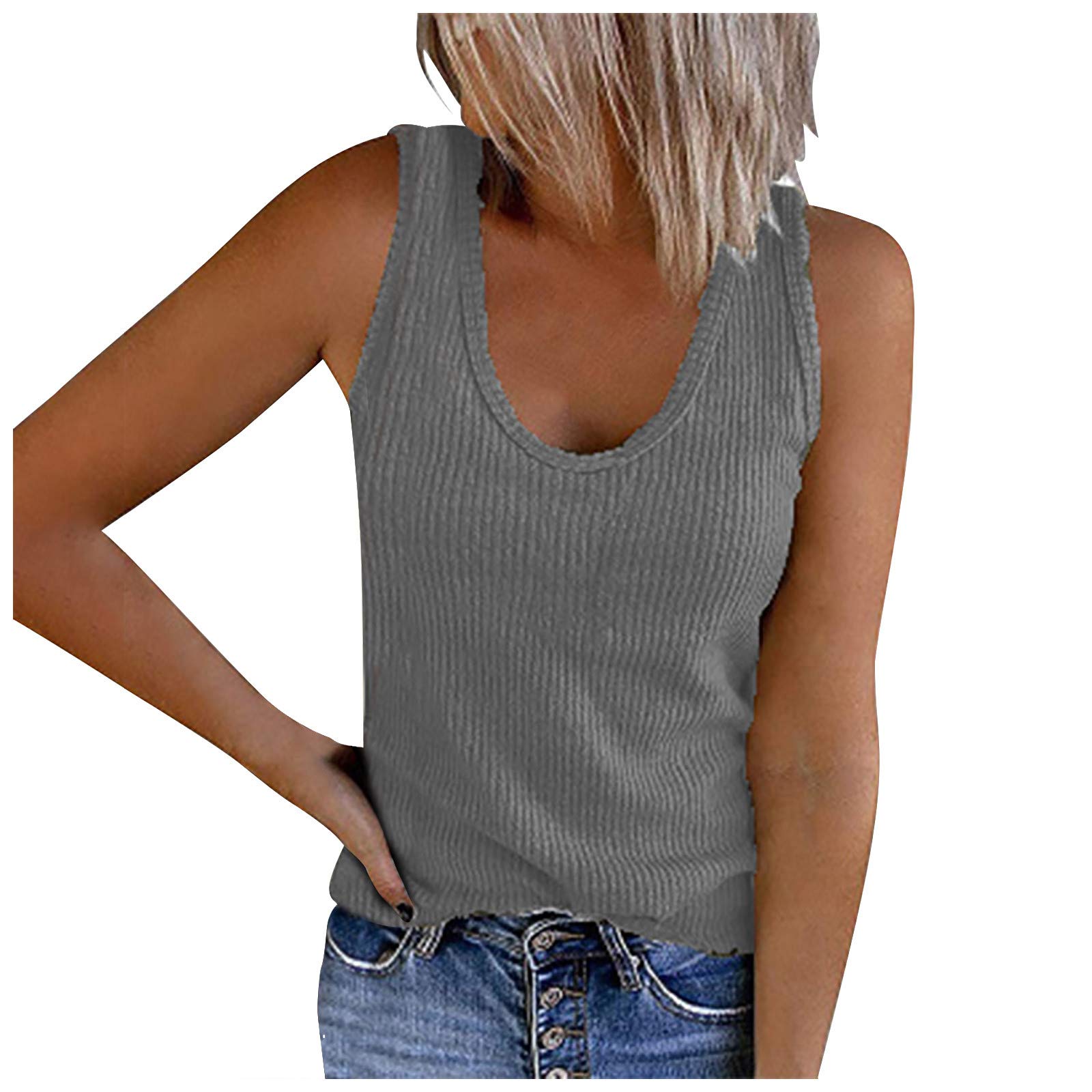 Funuopeishang Women's Solid Color Tank Tops - Sleeveless U-Neck Slim Fit Camisole for Workout, Yoga, Gym & Casual Wear | Breathable Summer Basic Tee Shirt