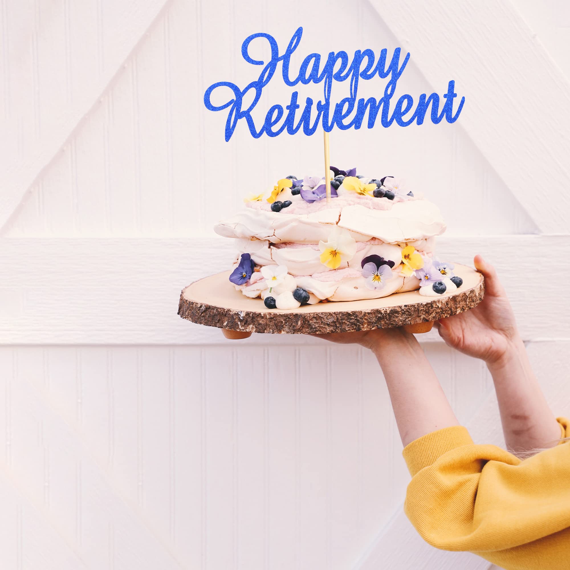 Happy Retirement Cake Topper - Dark Blue Glitter Retired Cake Pick for Retirement Party, Birthday Celebration & Cake Decorations - Perfect for Retirement Gifts, Farewell Parties & Themed Desserts