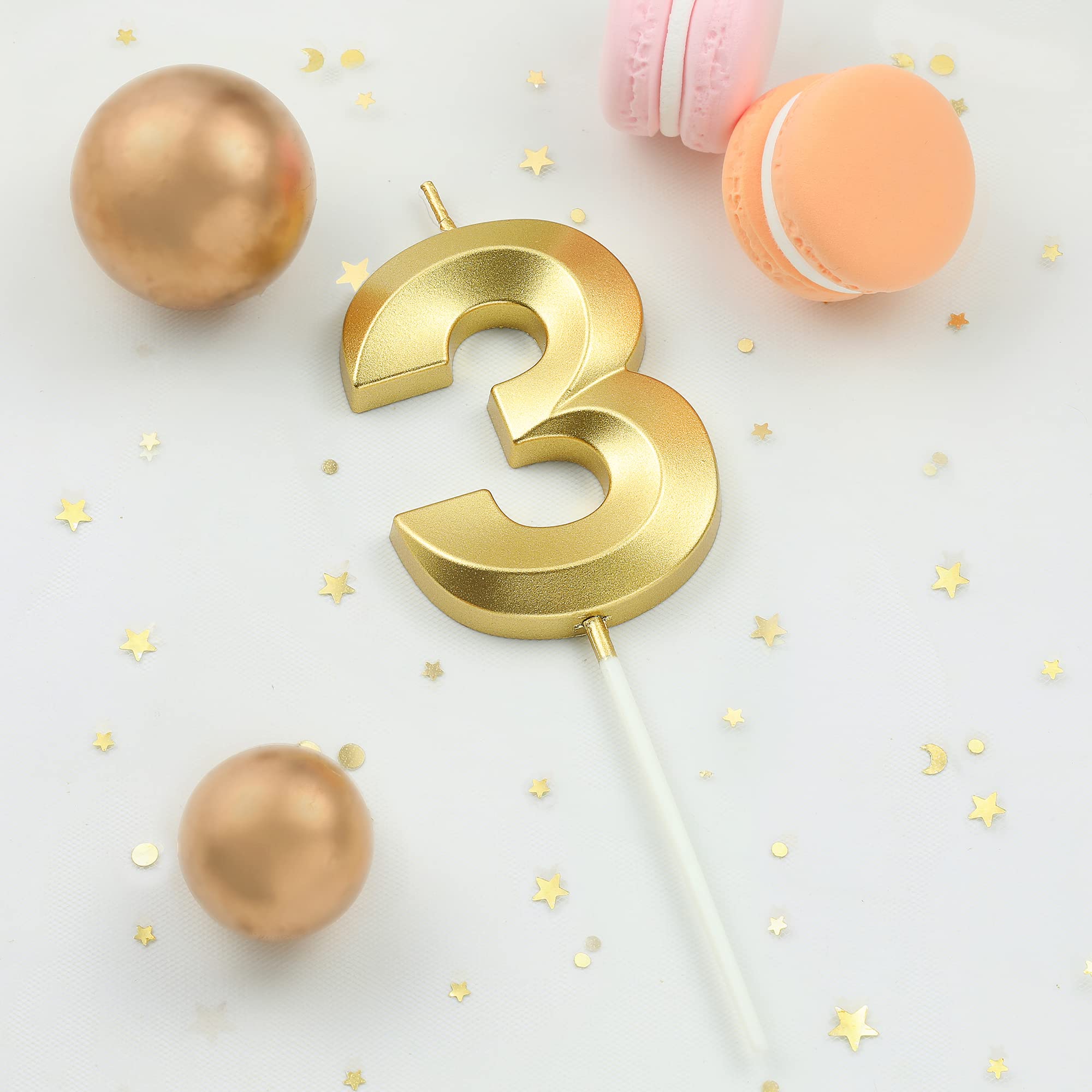 2.76 Inch Diamond Gold Number 3 Birthday Candles for Cake - Elegant Gold Number Candles for Party Decorations & Celebration (Perfect for Birthdays, Anniversaries, and Special Events)