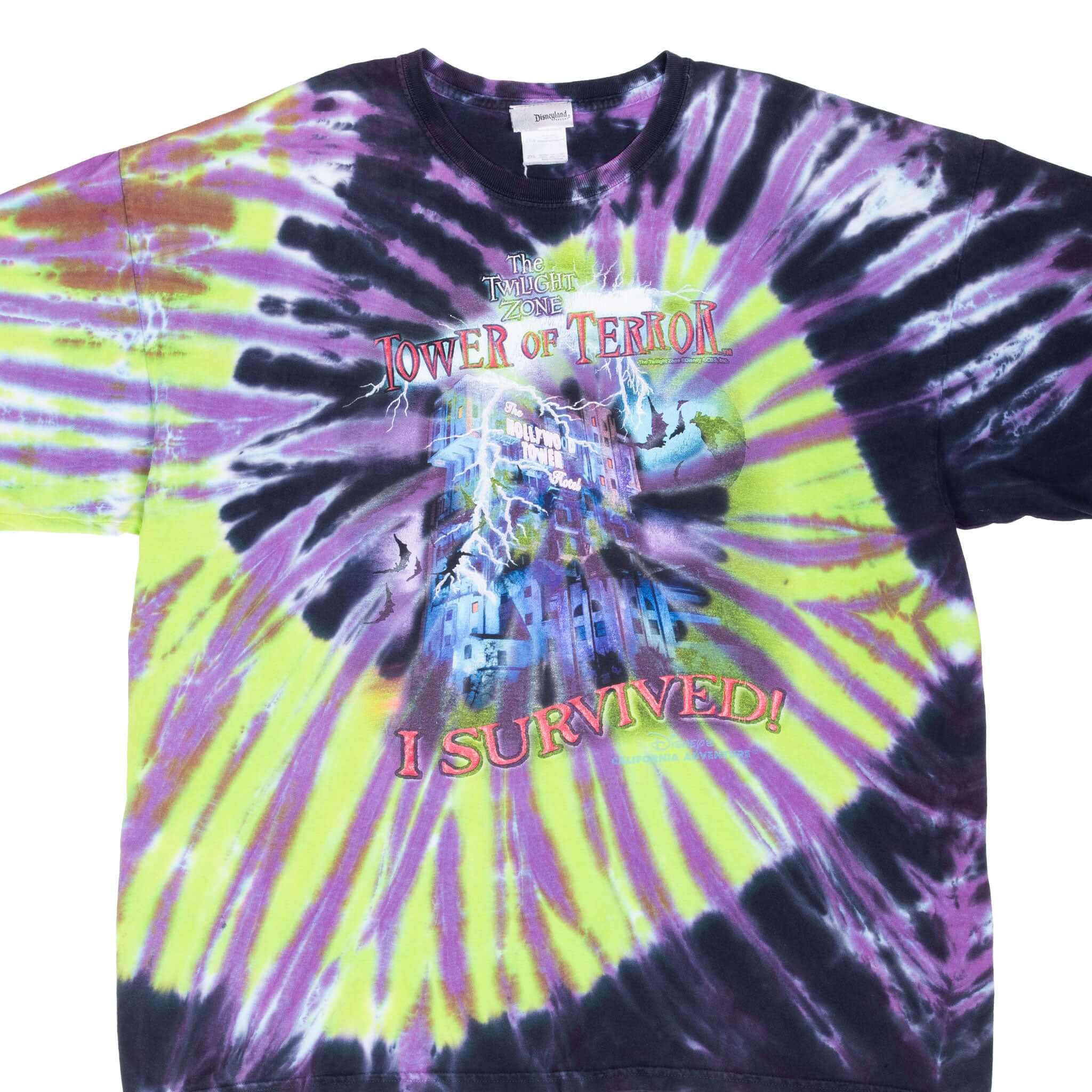Vintage Disney Hollywood Tower of Terror 1990s Tie Dye T-Shirt for Men - 2XL Size - Retro Theme Park Merchandise - Perfect for Disney Fans, Collectors, and Casual Wear