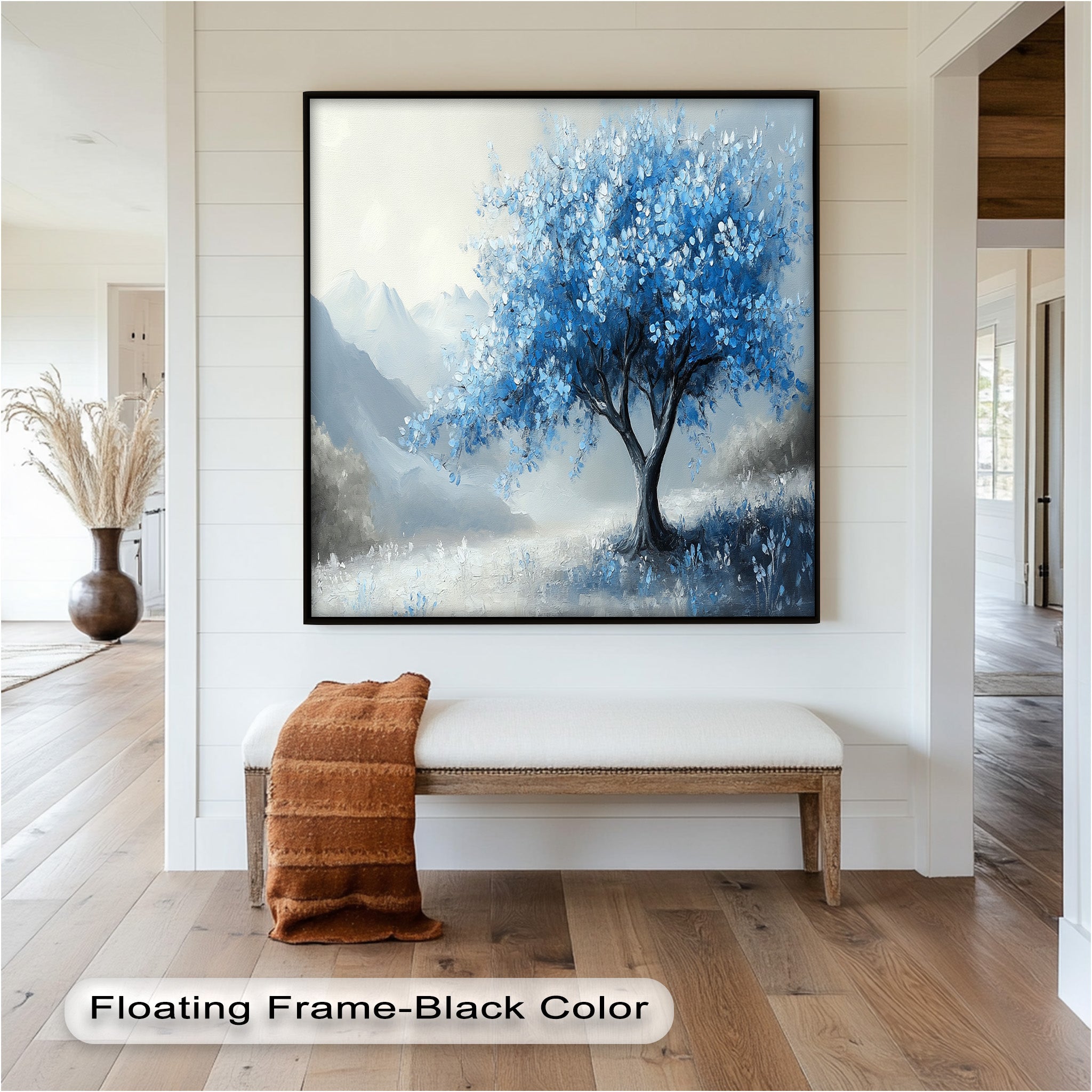 Blue Tree Landscape Oil Painting - Handmade Canvas Art for Home & Office Decor, Living Room Wall Art, Gift Idea
