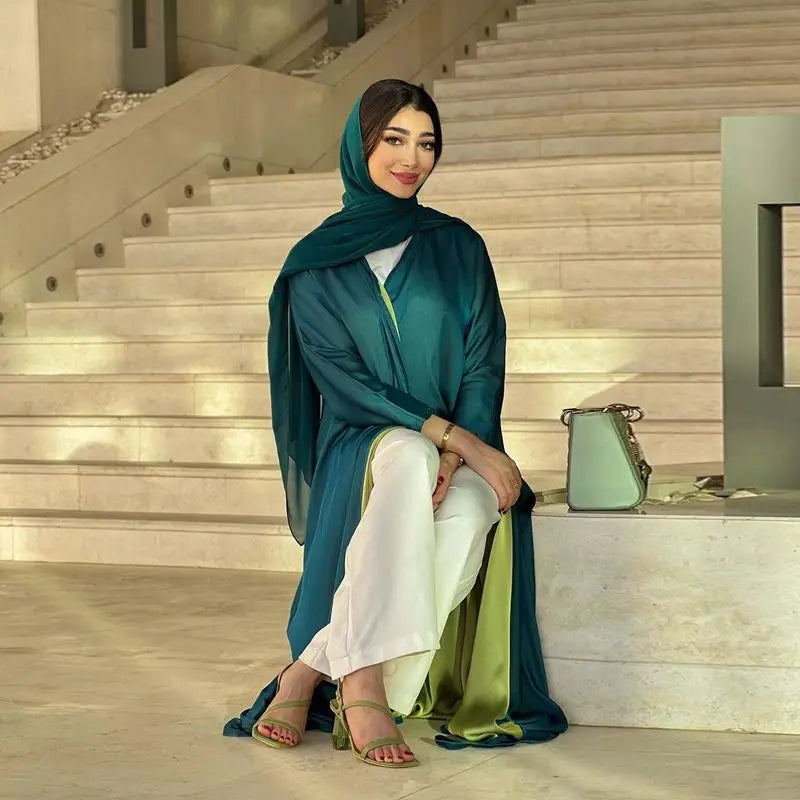 Elegant Chiffon Hijab Scarf & Open Abaya Dress Set for Muslim Women - Modest Fashion, Prayer & Special Occasion Wear