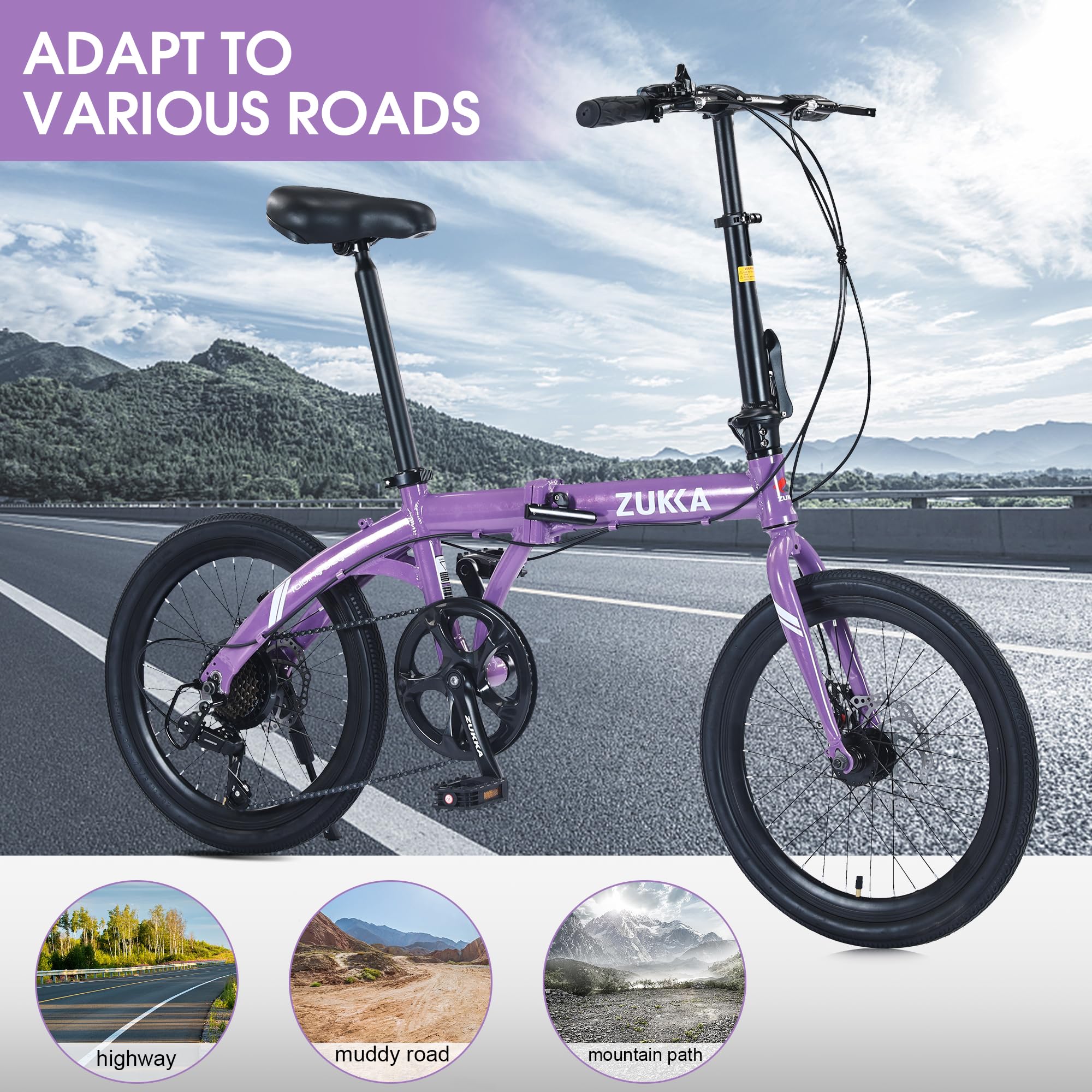 MEGHNA 20 Inch Folding Bike - 7 Speed Lightweight Aluminum Frame with Dual Disc Brakes - Compact Foldable City Commuter Bike for Adults & Teens - Perfect for Urban Commuting, Travel & Storage