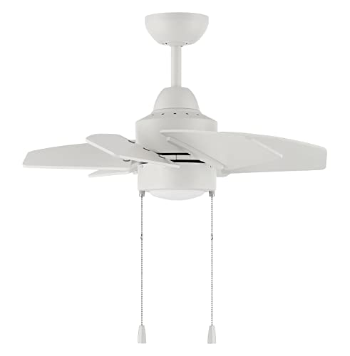 Craftmade PPT24W6 Propel II 24 Inch Indoor Outdoor Ceiling Fan with LED Light & Pull Chain - 6 ABS Blades, White - Perfect for Bedroom, Living Room, Patio and Damp Locations