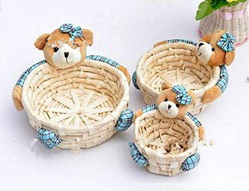 HUAWELL 3-Pack Woven Storage Baskets - Cute Cartoon Bear Design, Multi-Purpose Storage Box for Home Organization, Jewelry, Toys & Office Supplies | Perfect for Bedroom, Bathroom, Kids Room & Desktop Storage