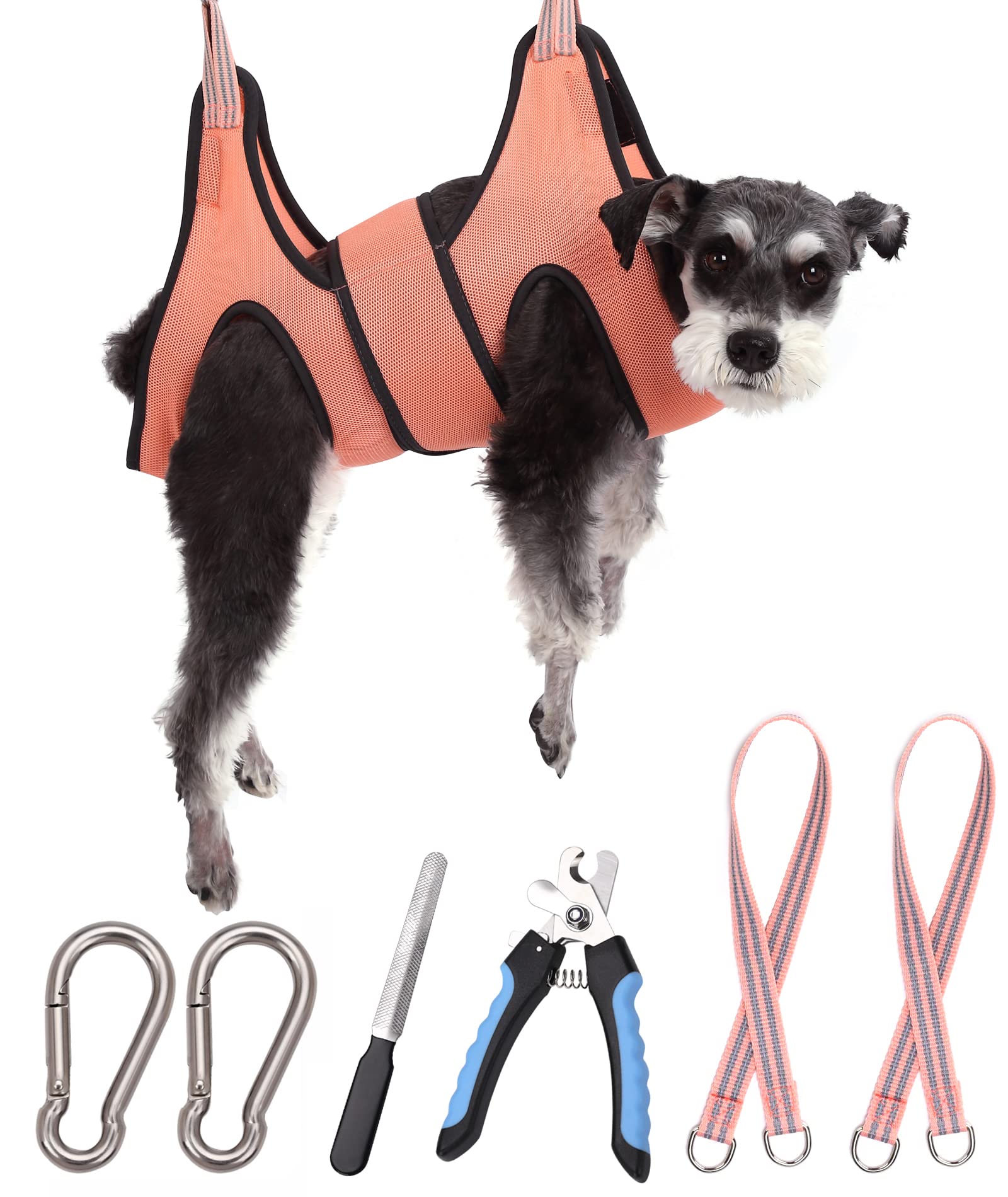Kkiimatt Dog Grooming Hammock - Adjustable Pet Grooming Sling for Nail Trimming, Bathing & Haircuts - Secure Hanging Harness with Wide Strap (Supports Up to 30LB) - Small Orange - Perfect for Small Dogs at Home or Vet Clinics