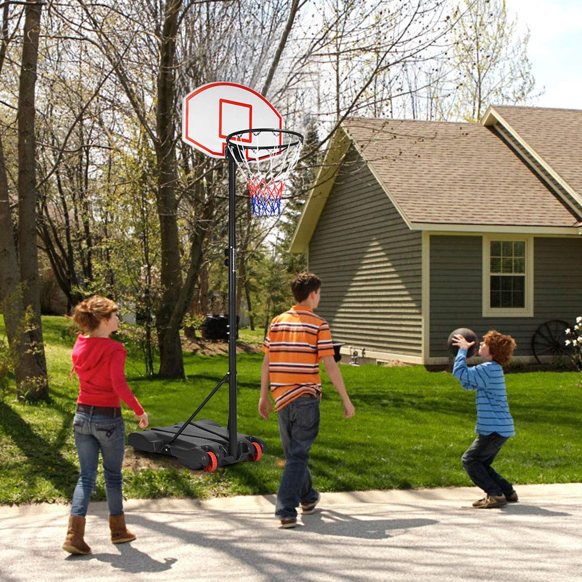 GYMAX Adjustable Basketball Hoop 7.1-8.1FT - Shatterproof Backboard for Indoor/Outdoor Play