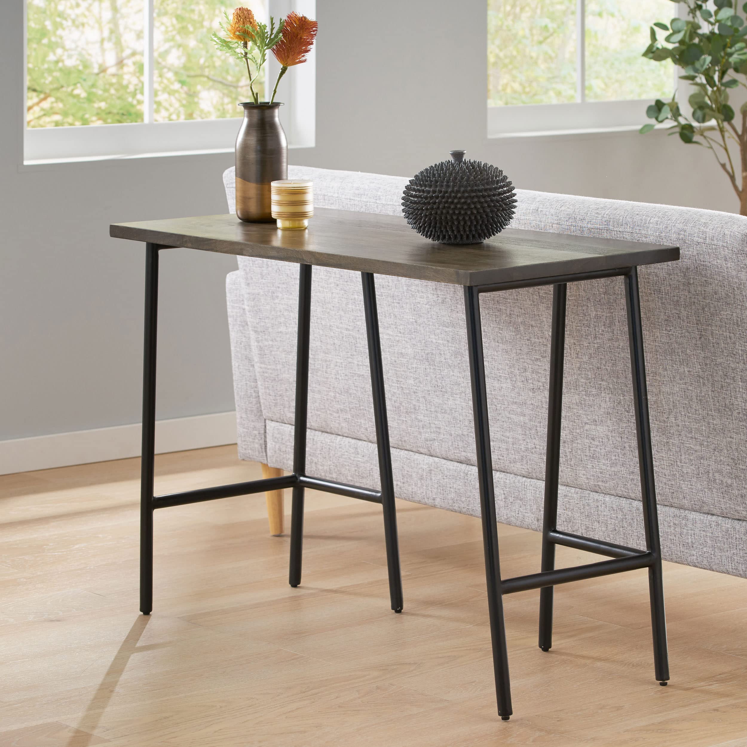 Christopher Knight Home Darke Desk - Black & Brown Wash Modern Writing Desk with Drawers for Home Office, Study Room, or Workspace