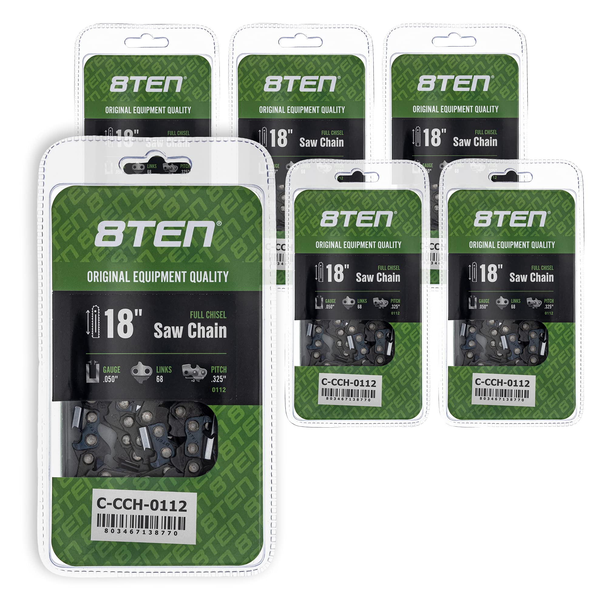 8TEN 18-Inch Full Chisel Chainsaw Chain .050 Gauge .325 Pitch 68DL - Compatible with Echo CS-5500, Stihl MS 230/241/250/251, Red Max (6-Pack) - Ideal for Professional Logging, Tree Trimming & Firewood Cutting
