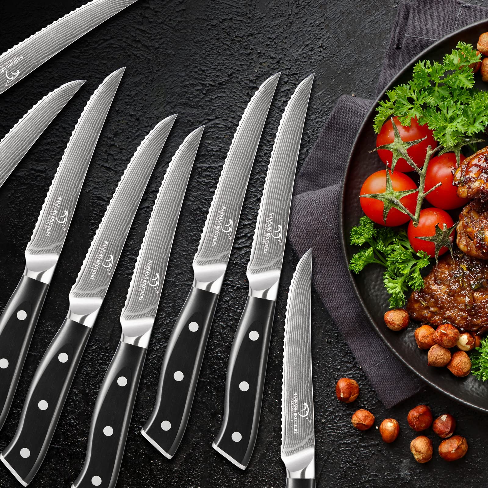 Premium 18-Piece Damascus Steel Kitchen Knife Set with Wooden Block - Chef Knives, Utility Knives, Paring Knives, Knife Sharpener & Kitchen Shears - Ergonomic ABS Handles for Professional Cooking & Home Kitchen Use - Perfect Gift for Chefs & Cooking Enthusiasts
