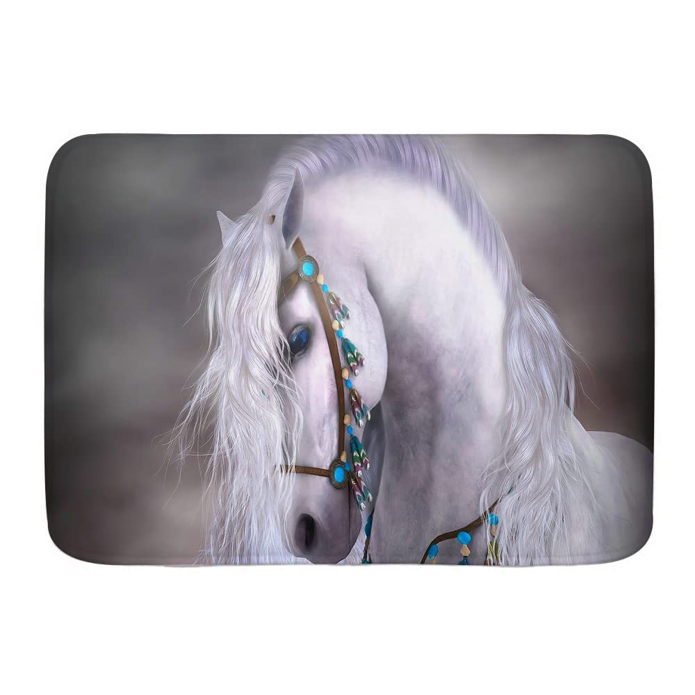 Non-Slip White Horse Animal Bath Mat - 29.5