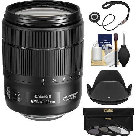 Canon EF-S 18-135mm f/3.5-5.6 IS USM Zoom Lens Kit with UV/CPL/ND8 Filters & Hood - Compatible with EOS 70D, 7D, Rebel T5/T5i/T6/T6i/T6s/SL1 - Perfect for Travel, Portrait & Wildlife Photography