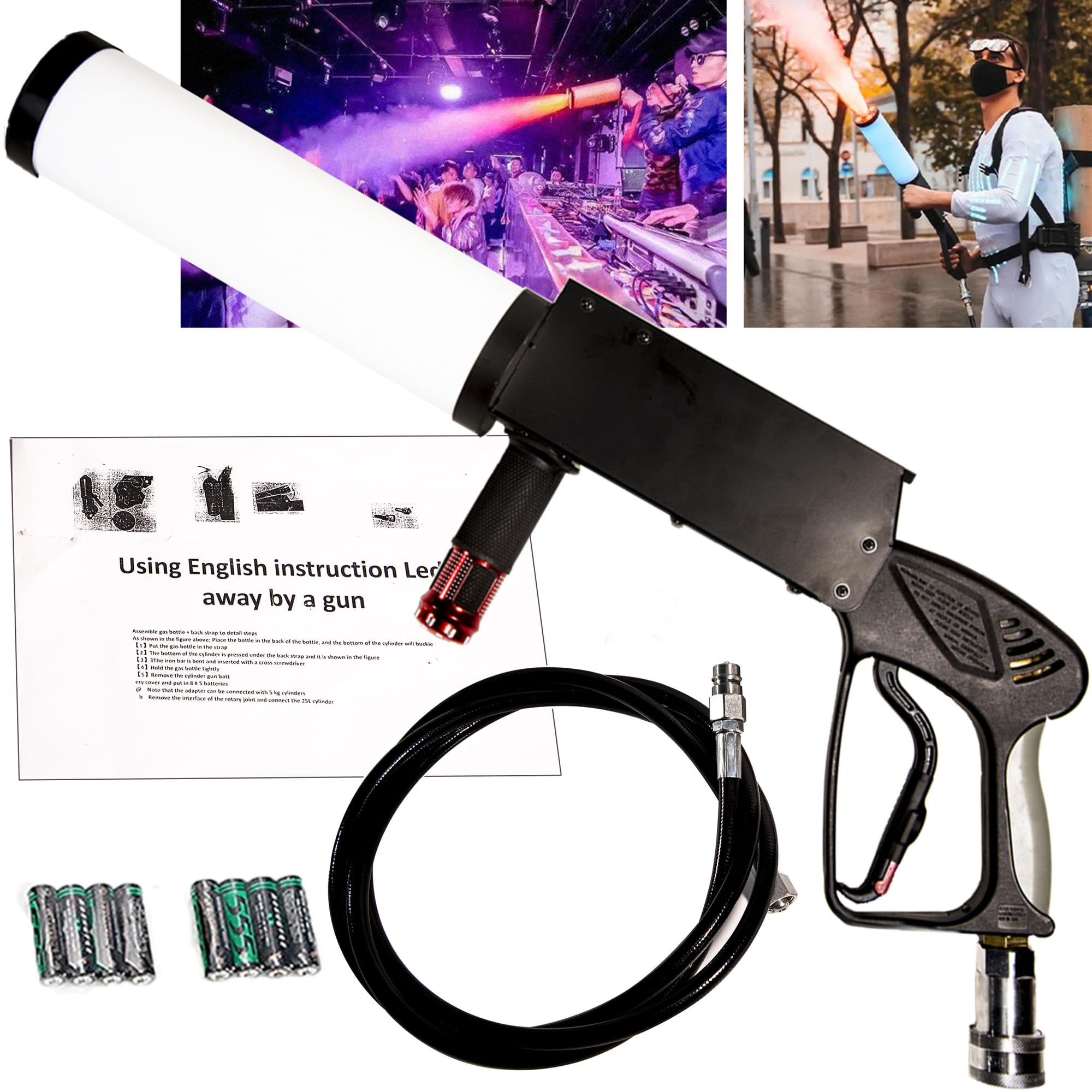 Portable CO2 Fog Machine with RGB Lights - Handheld Smoke Cannon for DJ Stage, Party, Wedding & Music Festival | 3m Hose & 3.35inch Tube | Perfect for Stage Effects, Nightclubs, Halloween & Special Events