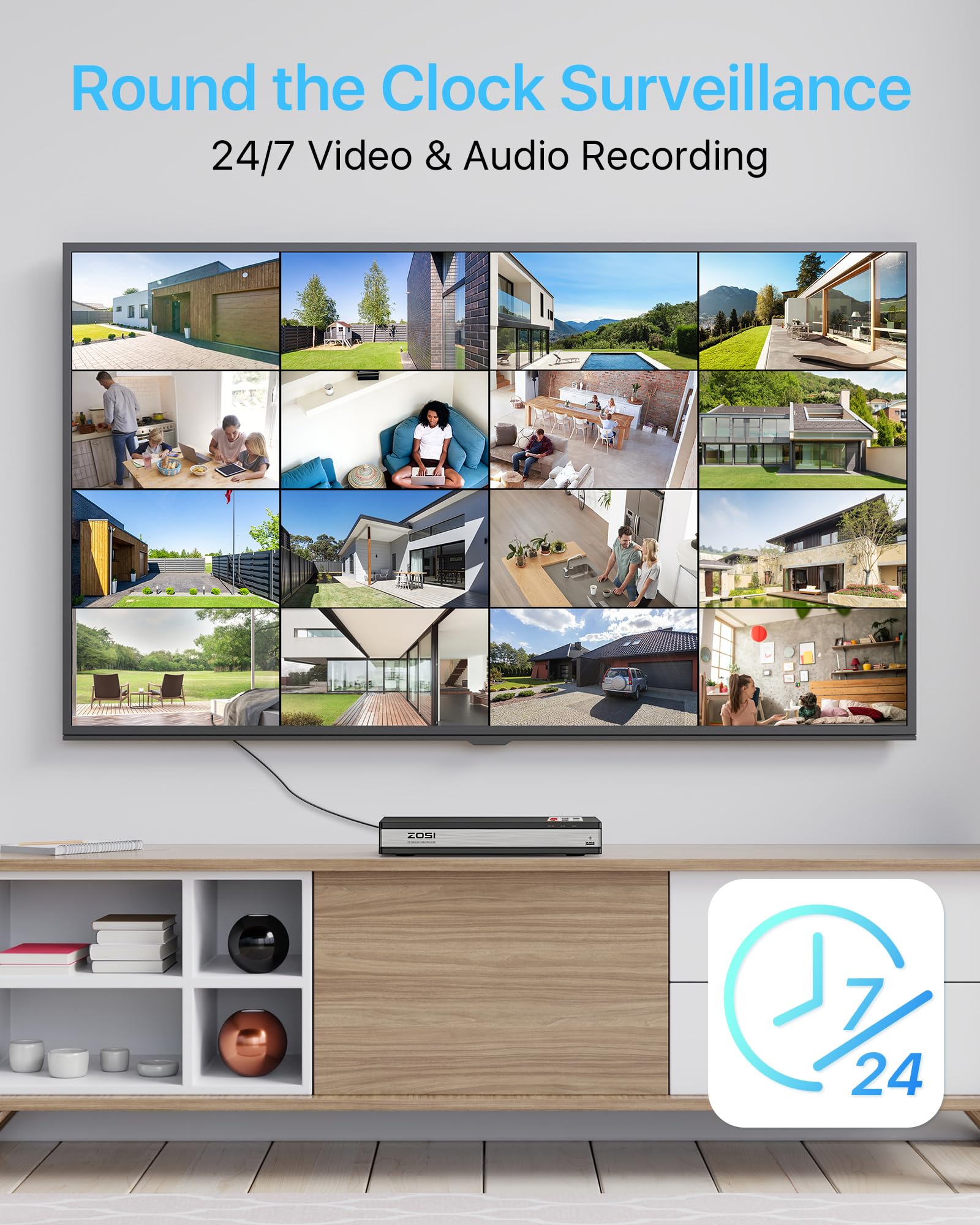 ZOSI 16CH 4K PoE Security Camera System with 4TB HDD - 10pcs 5MP Outdoor/Indoor IP Cameras, H.265+ 16CH 8MP NVR, 120ft Night Vision, Remote Access, 24/7 Recording - Ideal for Home Security, Business Surveillance & Property Monitoring
