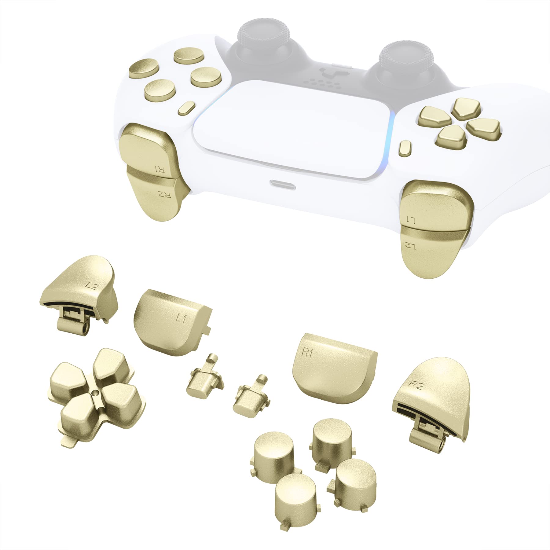 Premium Metallic Champagne Gold PS5 Controller Button Set - Replacement D-Pad, R1 L1 R2 L2 Triggers & Share Buttons for BDM-010 & BDM-020 Models | Enhanced Gaming Experience for FPS, Racing & Action Games