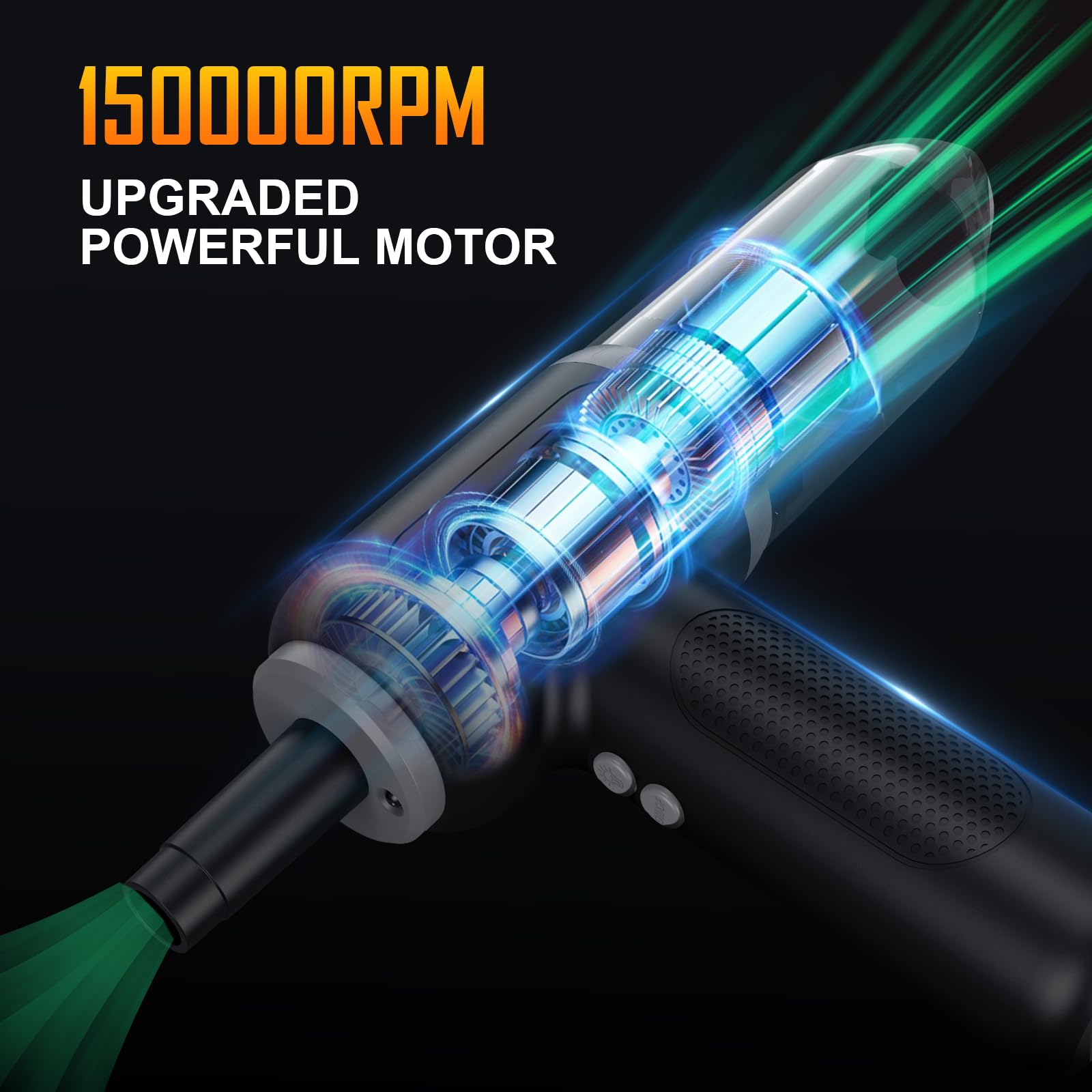 Yomile 2-in-1 Cordless Air Duster & Mini Car Vacuum - 150,000 RPM Powerful Dust Blower with 9000mAh Rechargeable Battery for Keyboard, Computer, Electronics Cleaning - Perfect for Office, Home & Car Use
