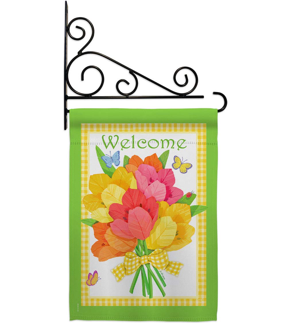 Farmhouse Floral Welcome Garden Flag Set - Double-Sided 13x18.5 Inch Yard Banner with Wall Holder - Sweet Home Decorative Gift for Front Porch, Housewarming & Outdoor Decor - Made in USA