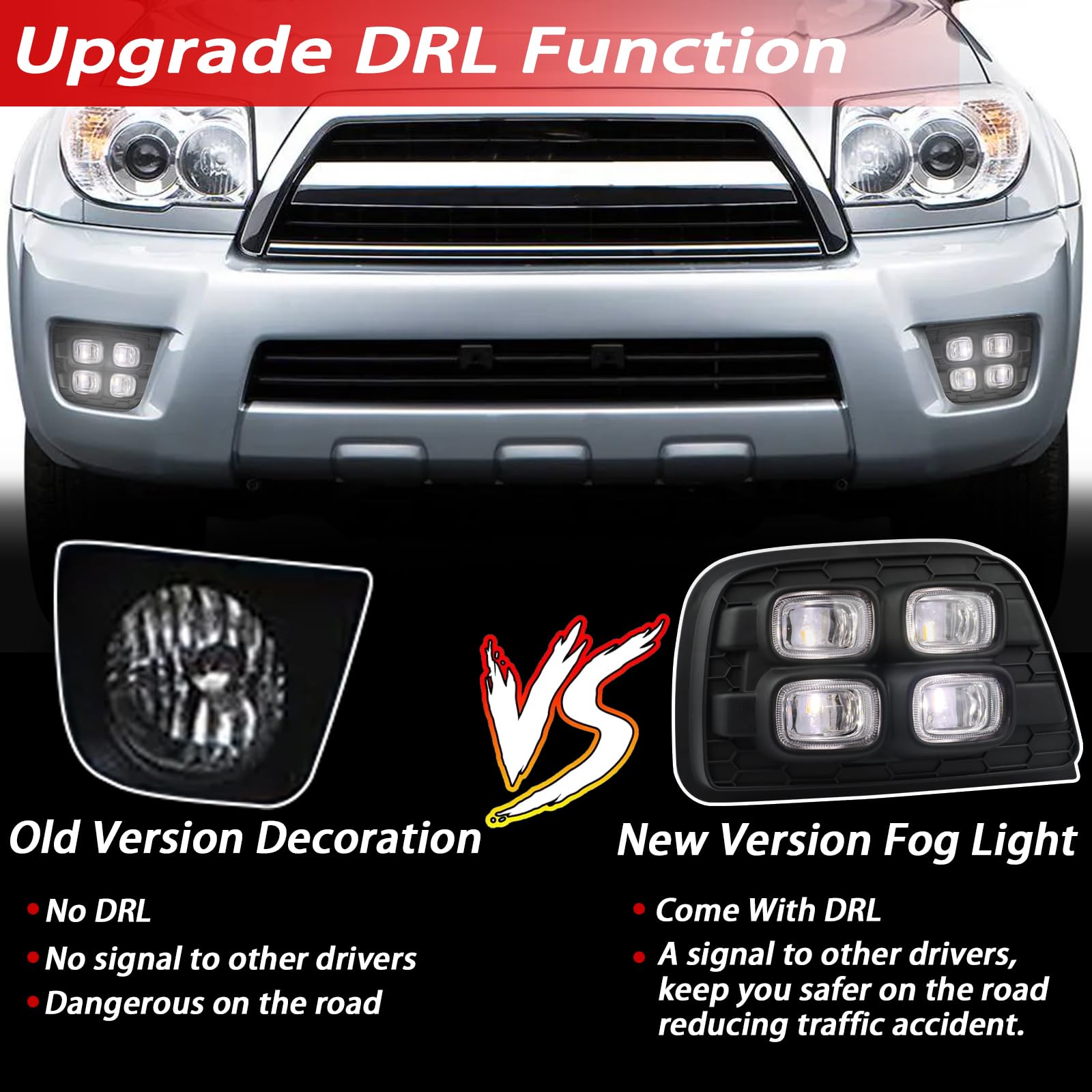 BINGIGOO 2PCS LED Front Fog Lights with Switchback & Amber Turn Signal - Compatible with Toyota 4Runner 2006-2009 SR5 Limited (DRL & Daytime Running Lights) - Perfect for Off-Roading & Night Driving