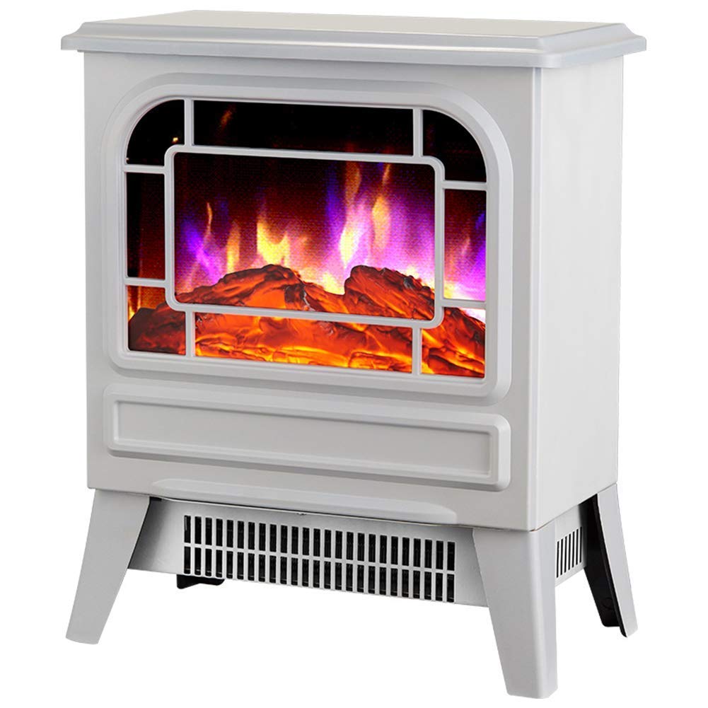2000W Electric Fireplace Heater with Realistic Flame Effect - Freestanding Portable Stove with Log Burner Design - White - Perfect for Living Room, Bedroom & Office Warmth
