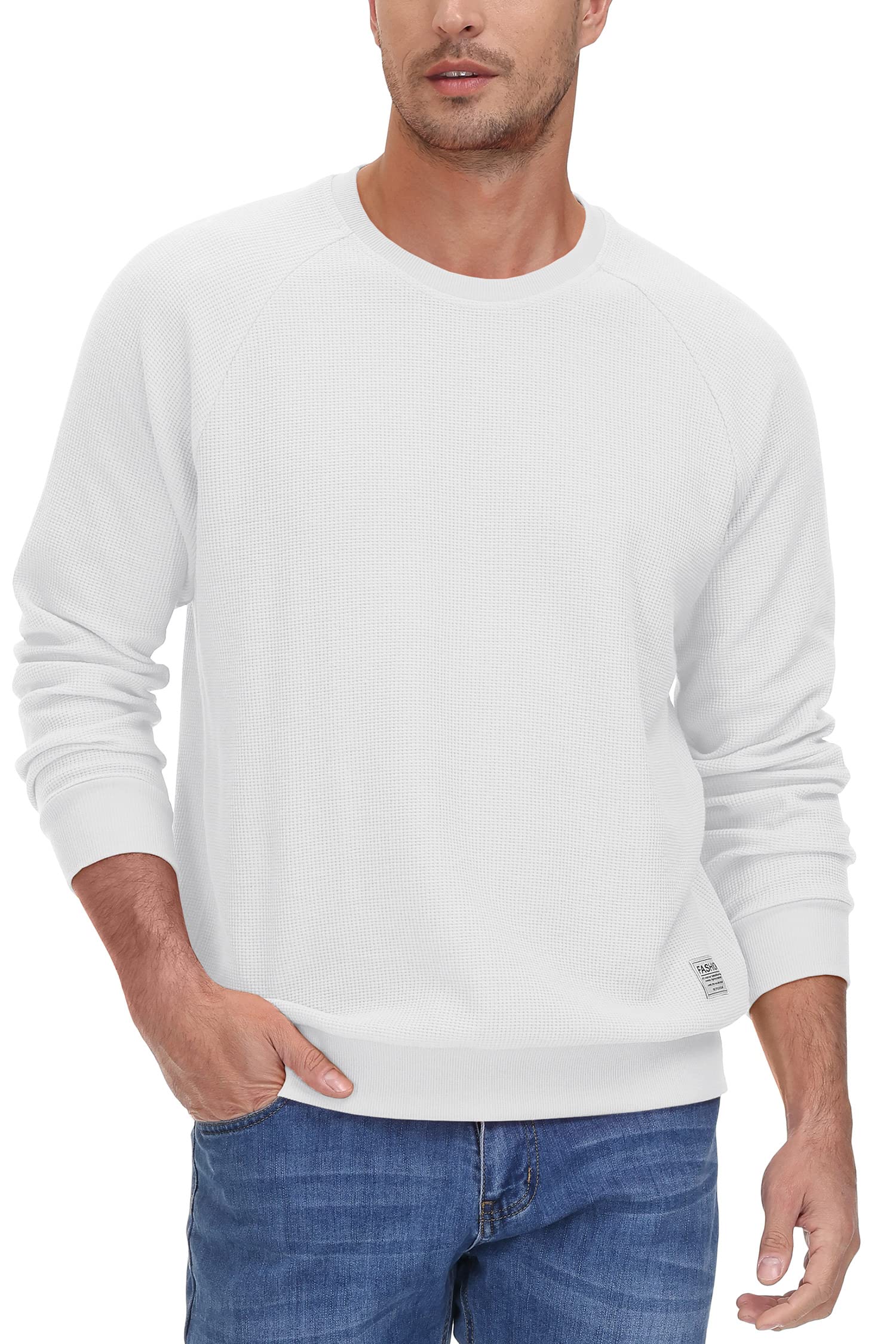TACVASEN Men's Waffle Knit Crewneck Sweatshirt - Lightweight Long Sleeve Pullover for Casual Wear | Perfect for Outdoor Activities, Lounge & Everyday Comfort
