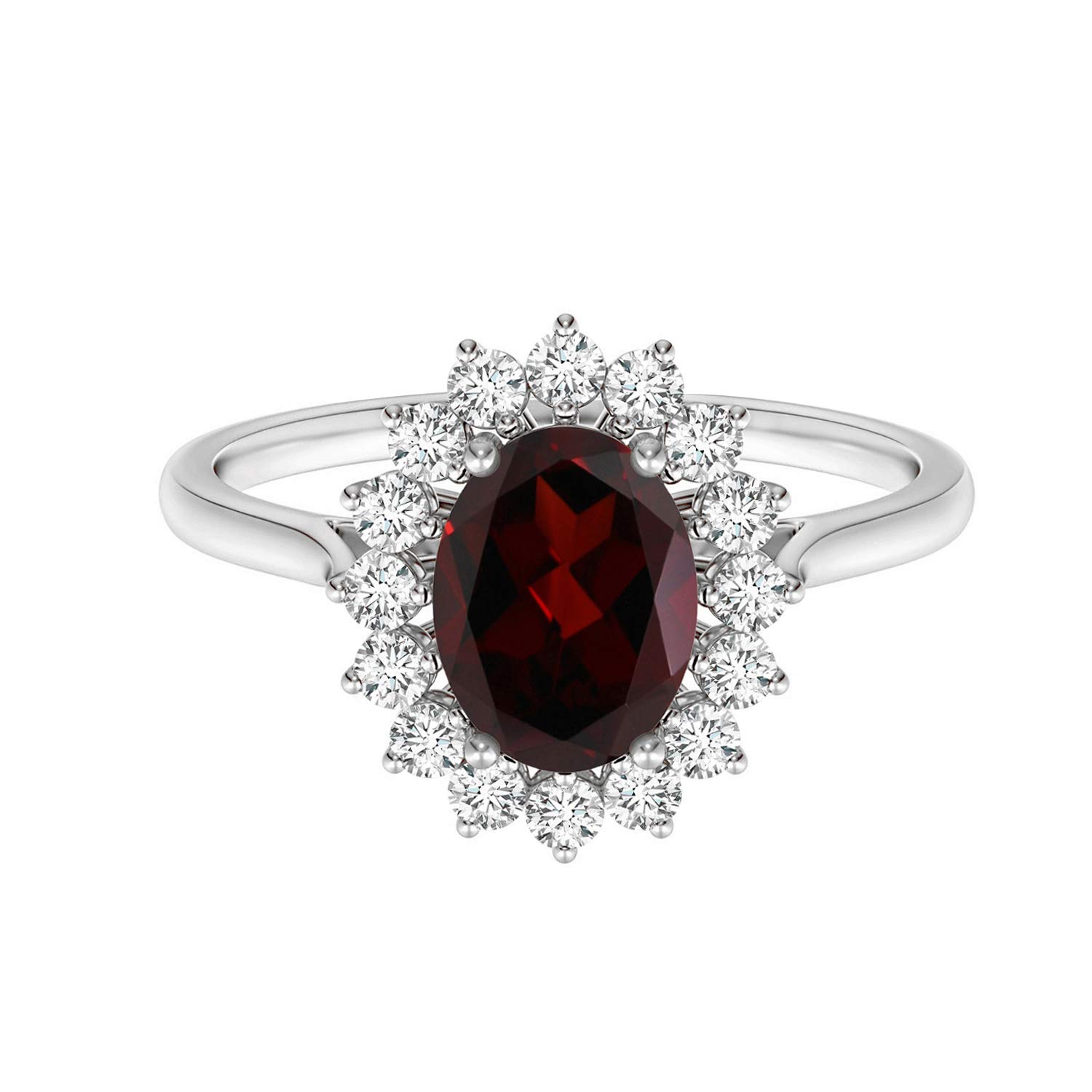 Princess Diana Inspired 925 Sterling Silver Oval Cut Garnet Gemstone Floral Halo Ring for Women - Perfect for Weddings, Anniversaries & Special Occasions