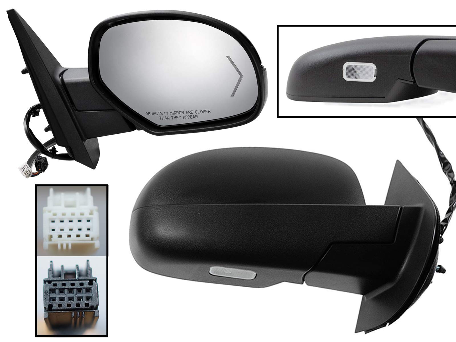 2009-2014 Chevy Silverado Sierra GMC Yukon Tahoe Power Folding Mirror with LED Turn Signal - Heated Memory Puddle Light Textured Black Cover (Passenger Side Right) | Replacement for APA | Perfect for Off-Roading, Towing & Daily Driving
