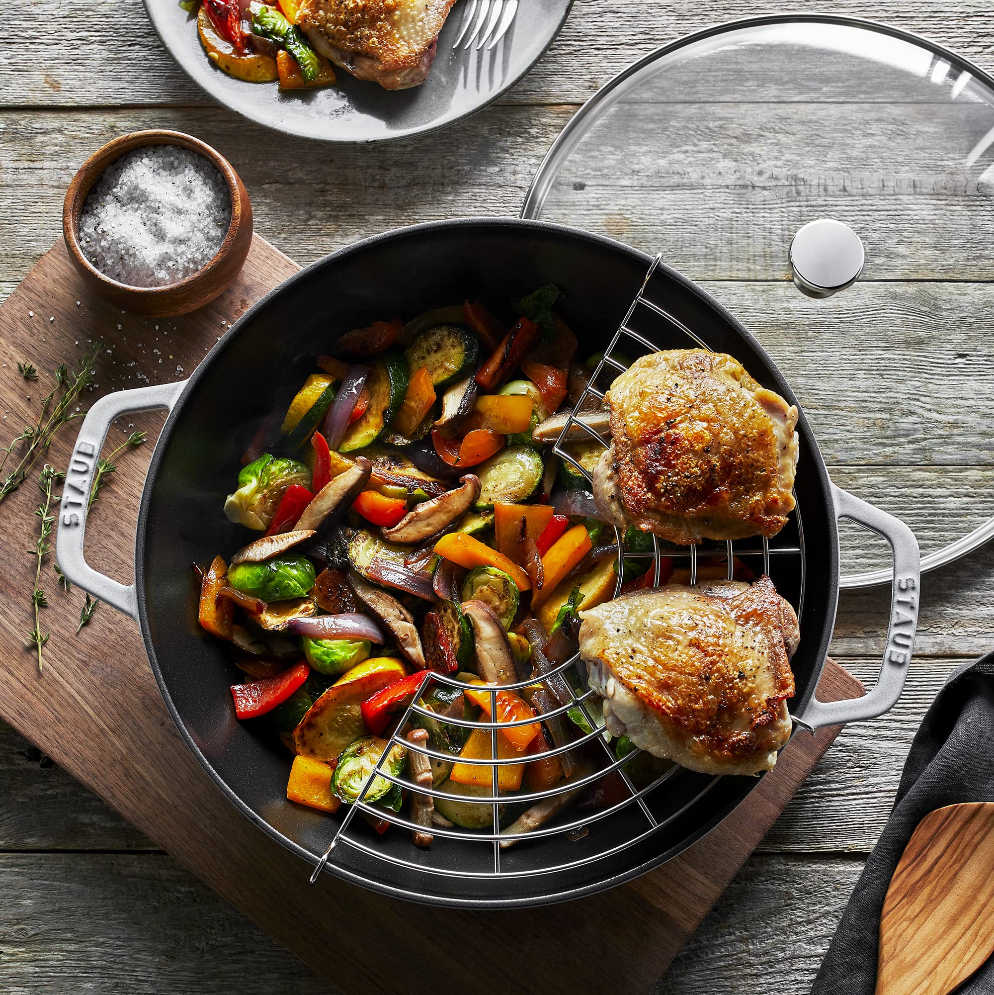 Staub 4.5-Quart Cast Iron Dutch Oven with Lid - White Truffle Color - French-Made Enameled Cookware for Braising, Stewing & Baking - Perfect for Family Dinners & Entertaining (Serves 4-5)