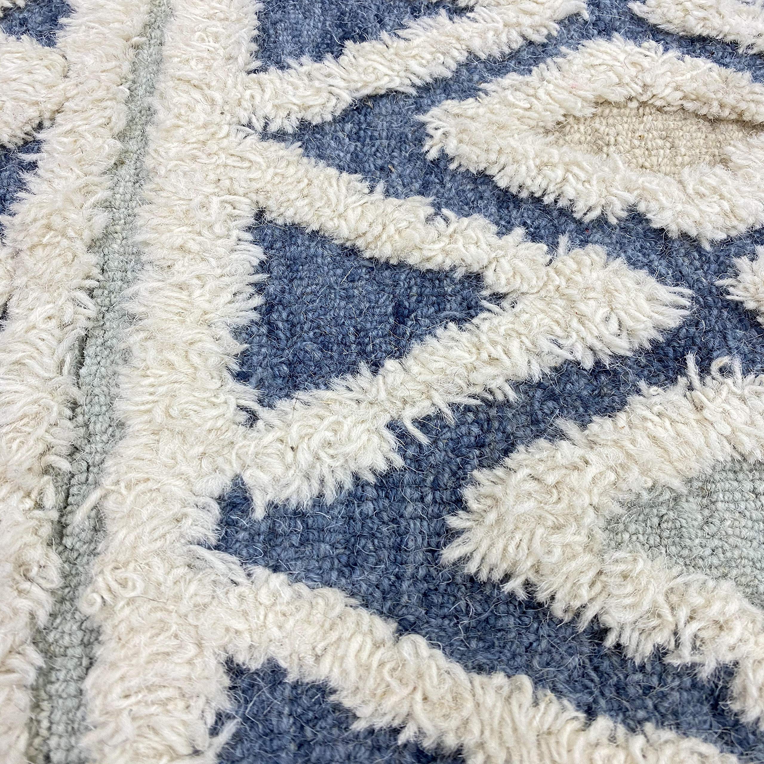 LR Home 6ft Round Indoor Natural Wool Area Rug - Hand Tufted Modern Farmhouse Boho Style for Bedroom, Living Room, Entryway & Playroom | Blue and Cream Home Decor Carpet | Perfect for Cozy Spaces, Nursery & Home Office