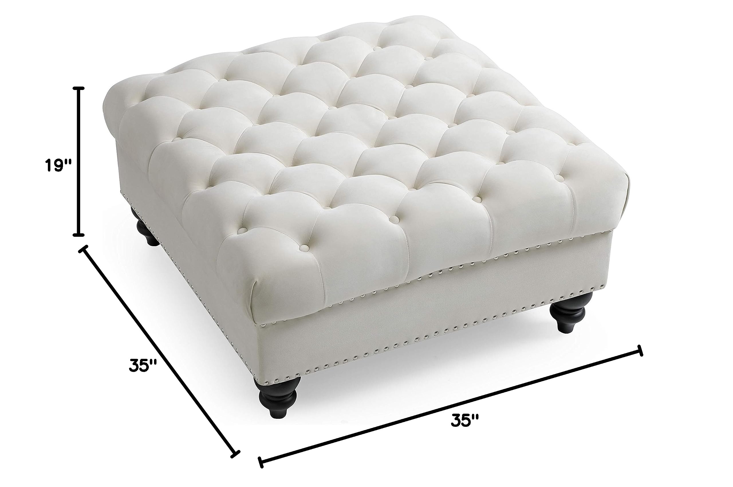 Nola Velvet Ottoman in Ivory - Luxurious Footrest & Storage Bench for Living Room, Bedroom, or Nursery | Glory Furniture