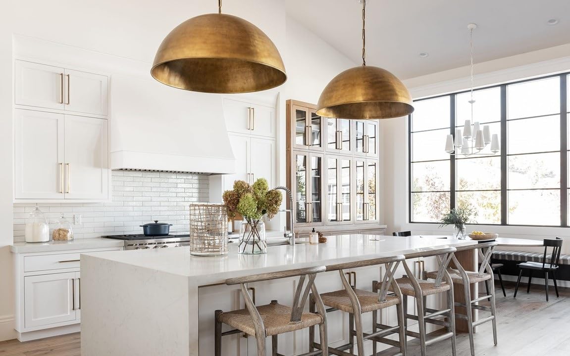 Vintage Hammered Brass Dome Pendant Light - 15