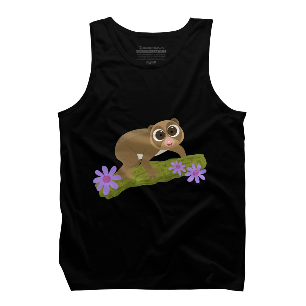 Design By Humans Men's Cute Happy Slow Loris on Branch Cartoon Graphic Tank Top - Funny Animal Print Tee for Casual Wear & Summer Outfits