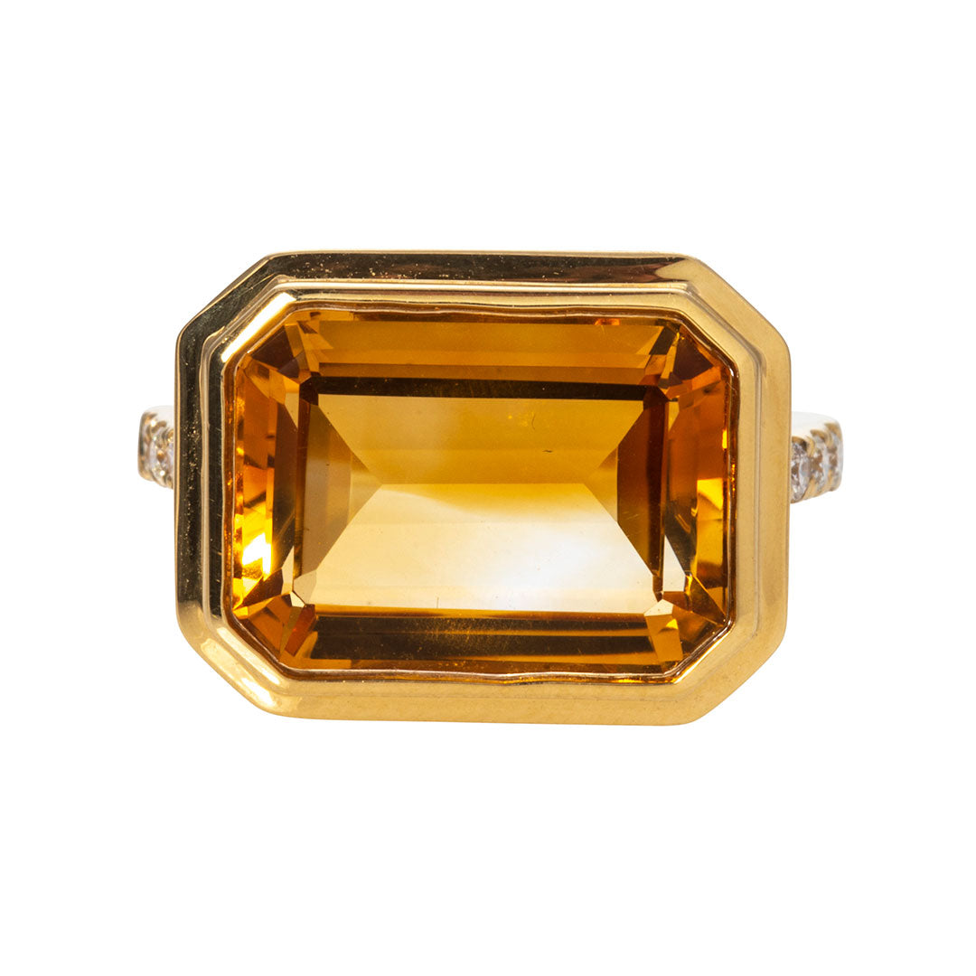 Emerald Cut Citrine & Pavé Diamond 18K Gold Ring for Women - Elegant Wedding, Engagement, Anniversary Jewelry Gift - Perfect for Special Occasions & Everyday Luxury
