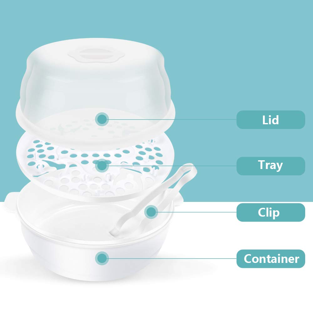 GEOINU Microwave Baby Bottle Sterilizer - Steam Sterilizer for 6 Bottles, Pacifiers & Cups - Quick 2-6 Minute Disinfection - Perfect for Nursery, Travel & Daycare Use