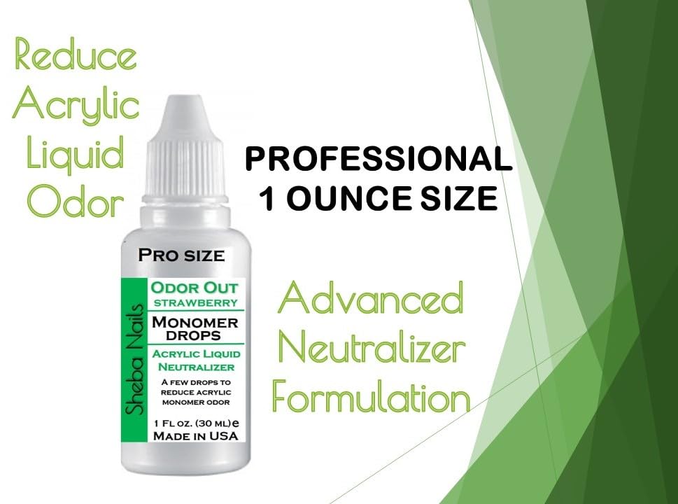 SHEBA NAILS Odor Out Monomer Drops - Acrylic Liquid Neutralizer for Nail Extensions (1oz, Strawberry Scent) | Reduce Monomer Smell for DIY Manicure | Perfect for Home & Salon Nail Art
