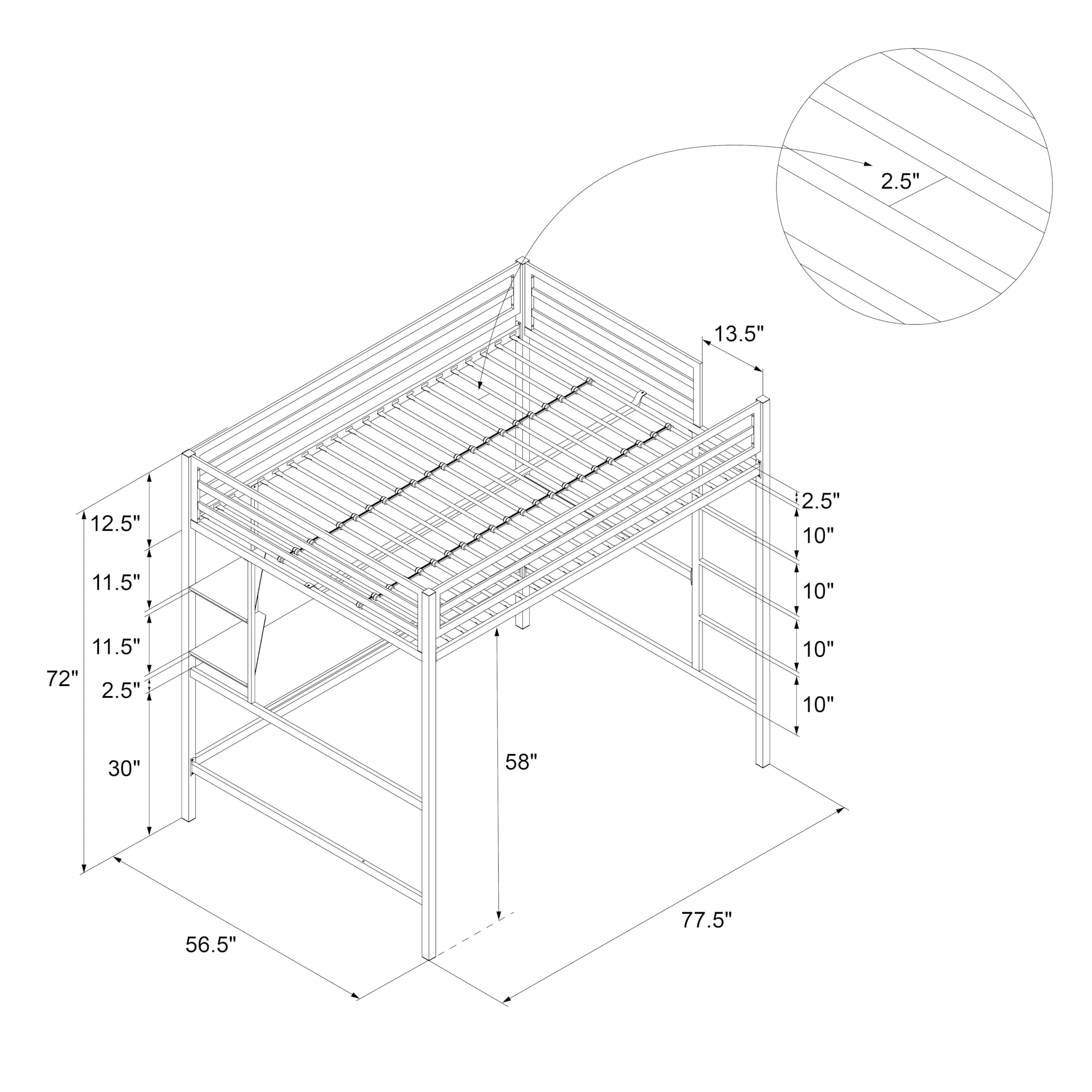 Novogratz Maxwell Metal Full Loft Bed with Built-in Desk & Shelves - Space Saving Gray/Black Bed Frame for Small Rooms, Dorms & Apartments