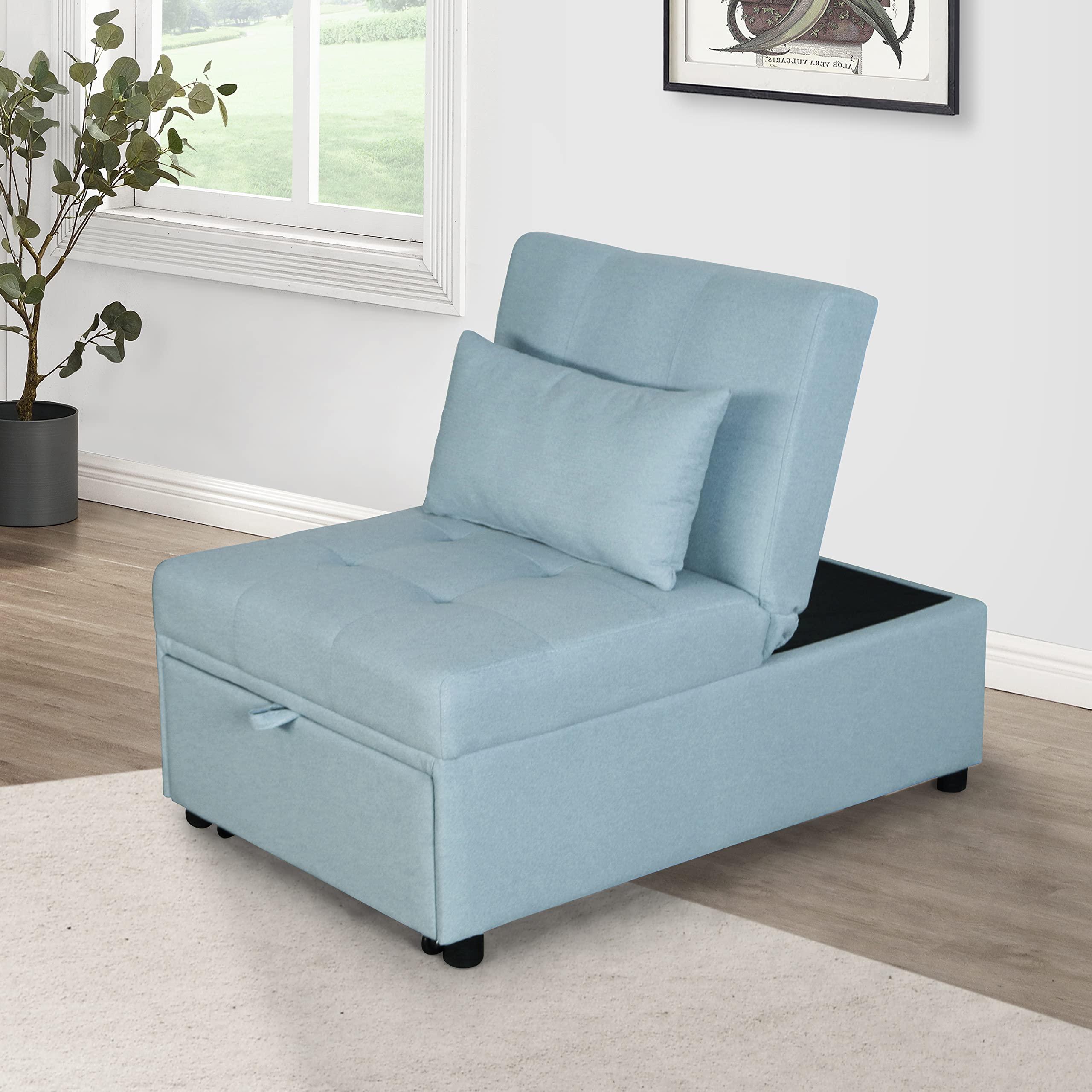4-in-1 Convertible Sleeper Chair Bed - Multi-Functional Folding Ottoman Sofa Bed with Adjustable Backrest & Modern Linen Fabric - Perfect for Small Apartments, Living Rooms, Guest Rooms & Home Offices