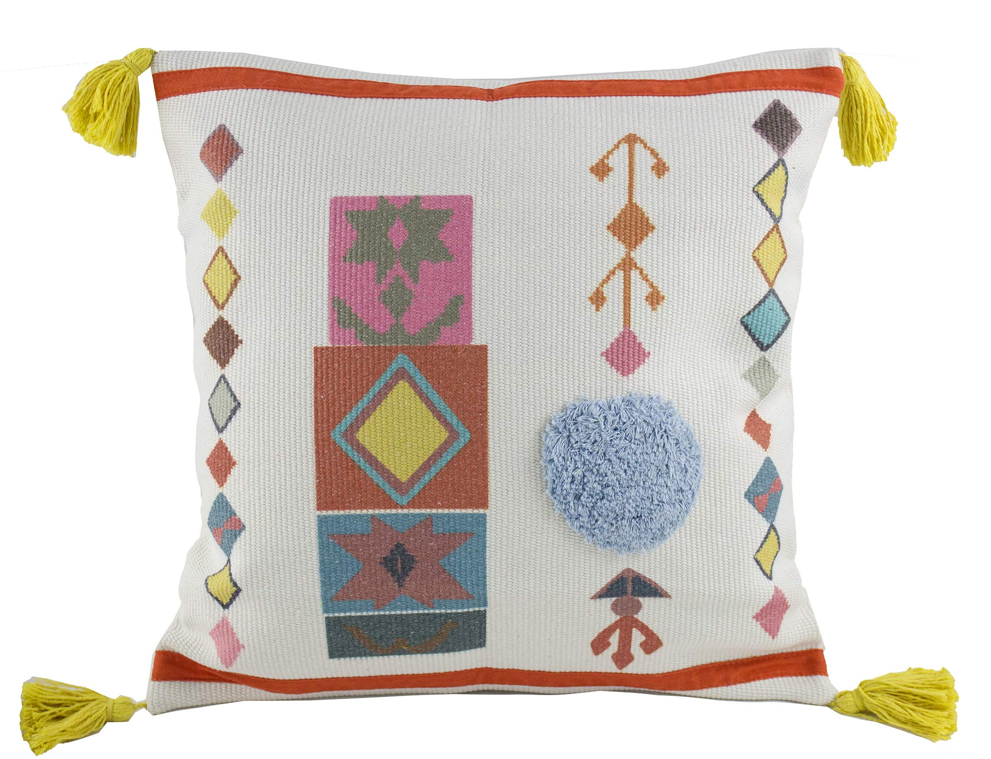Fennco Styles 17x17 Inch Woven Geometric Decorative Throw Pillow Cover with Insert - White Square Cushion for Sofa, Bed, Living Room & Home Decor - Perfect for Modern, Boho & Farmhouse Style Interiors