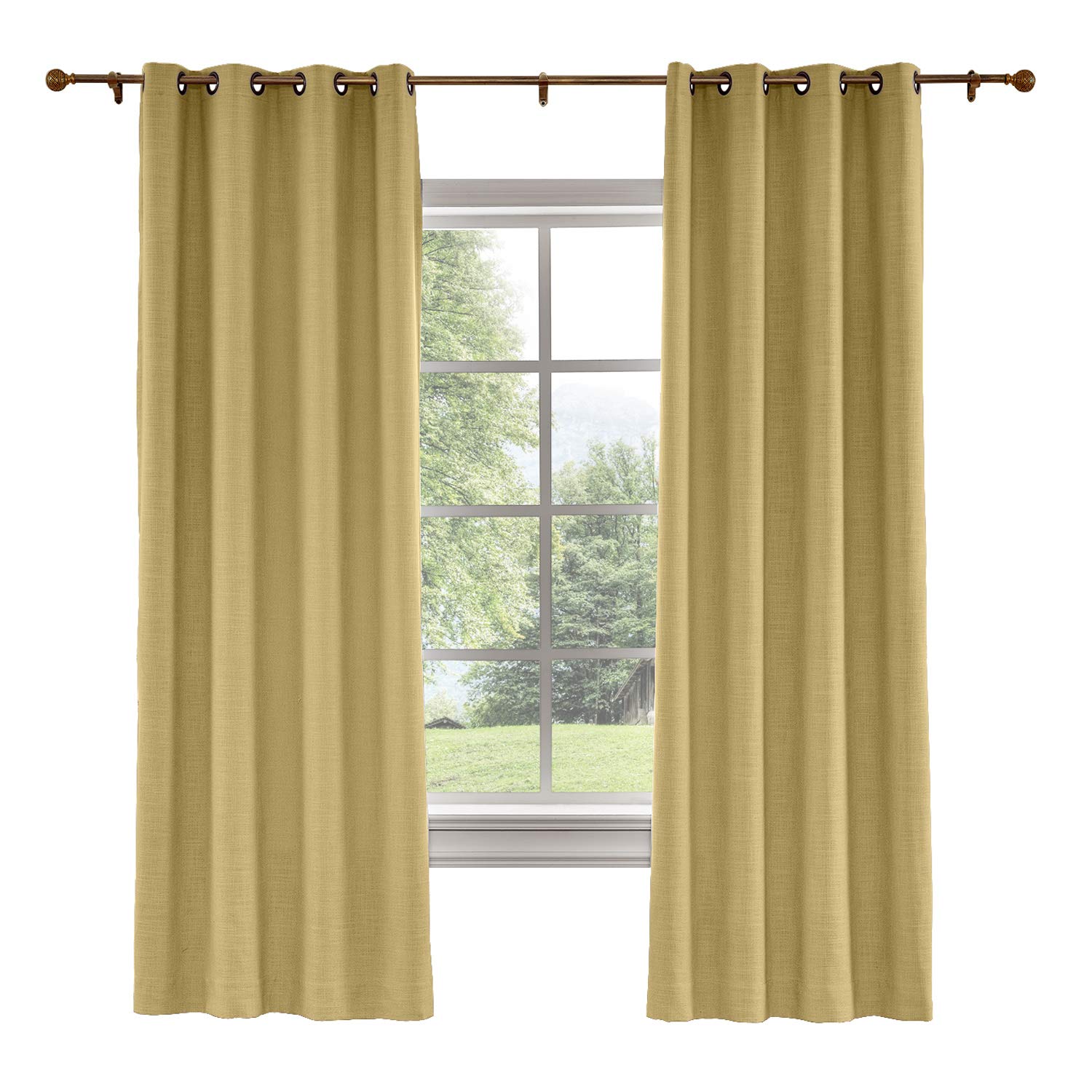 Blackout Linen Curtains for Living Room - Thermal Insulated Room Darkening Drapes with Grommet Top, Khaki, 84x84 Inches - Perfect for Bedroom, Nursery & Home Theater Light Blocking