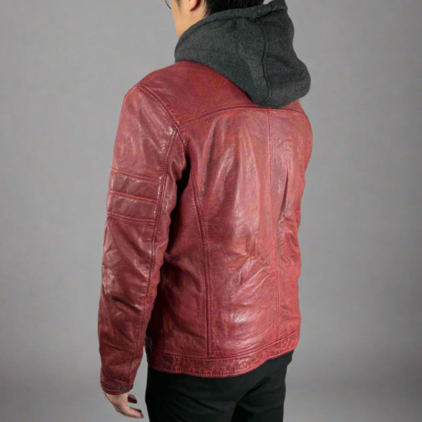Premium Men's Genuine Sheepskin Leather Jacket with Detachable Hood - Stylish & Warm for Outdoor Adventures, Motorcycle Riding & Casual Wear