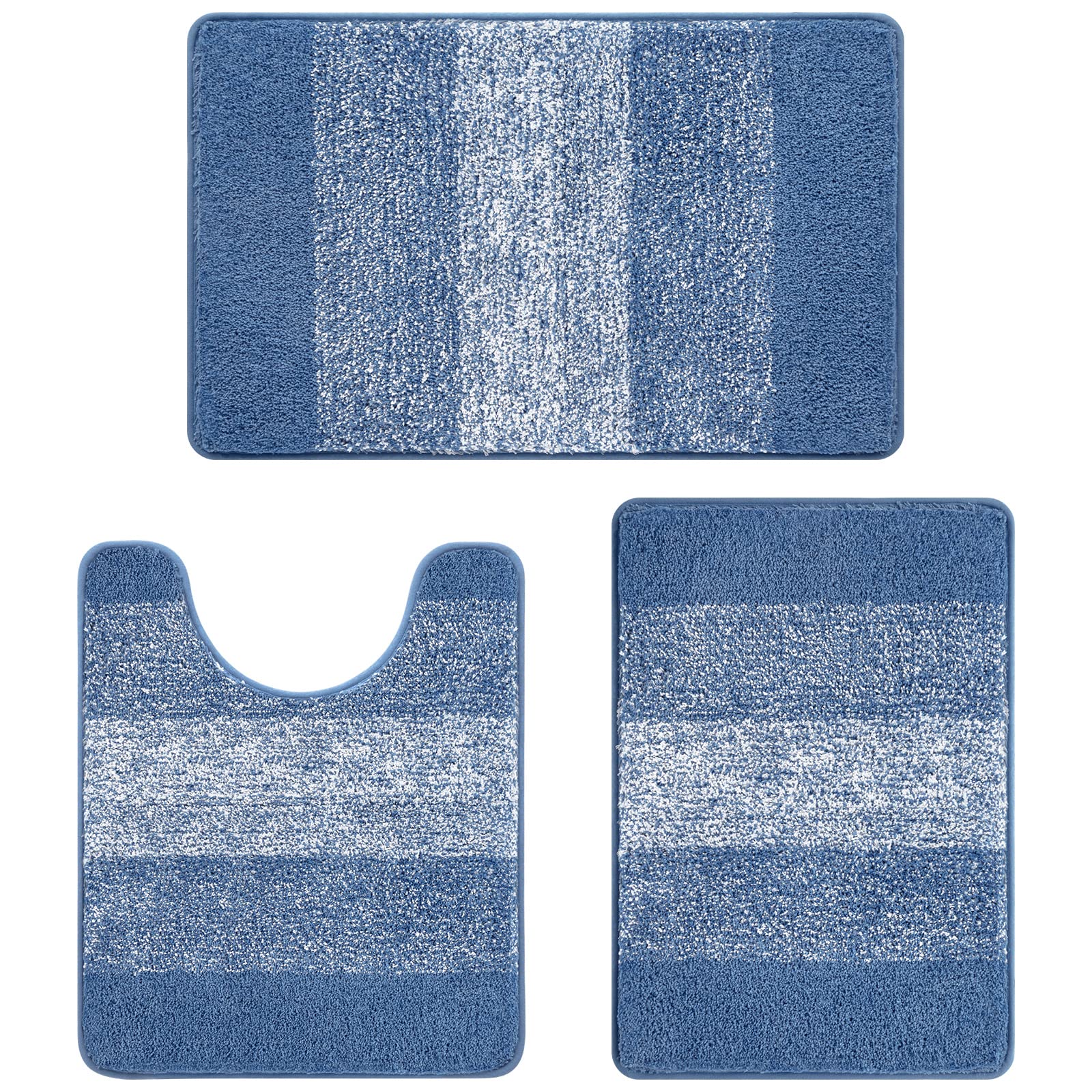 Pauwer 3-Piece Bathroom Rugs Set - Super Absorbent Non-Slip Shaggy Microfiber Bath Mats with U-Shaped Toilet Rug, Machine Washable for Bathroom Floor, Tub & Shower - Perfect for Cozy Bathrooms, Spa-Like Showers and Wet Floor Protection