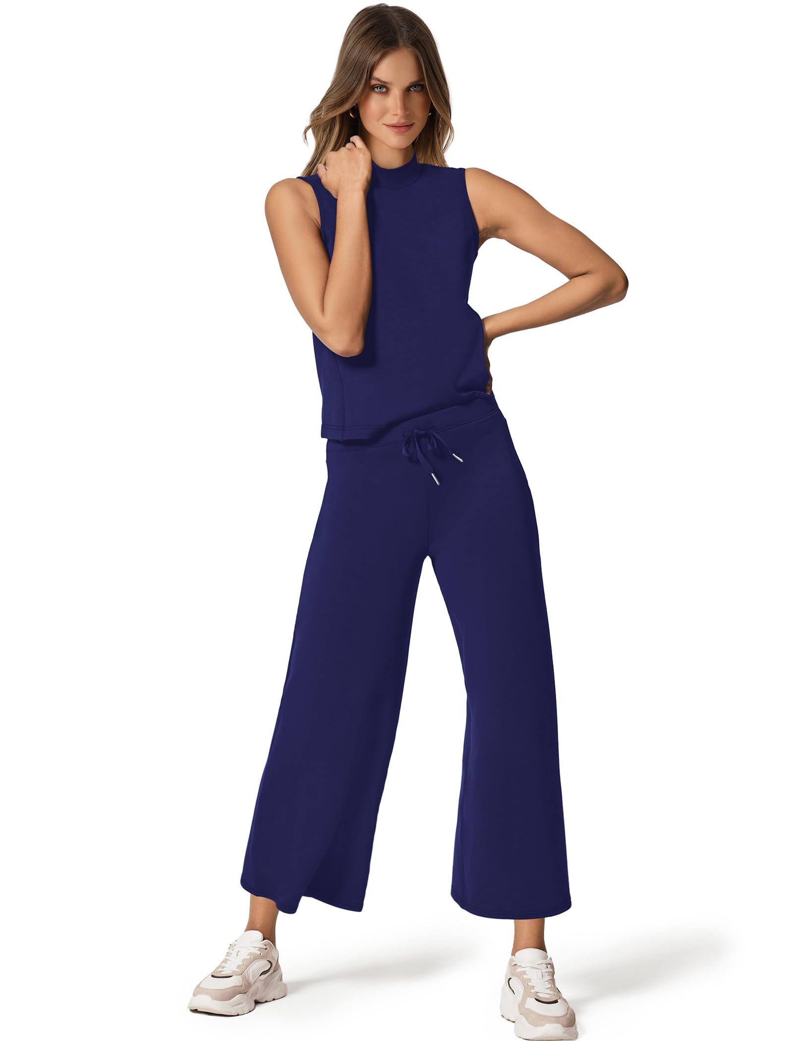 Stylish SAMPEEL Women's Two Piece Sets - Summer Lounge Outfits with Mock Neck Tops & Wide Leg Crop Pants | Perfect for Vacation, Travel & Casual Wear