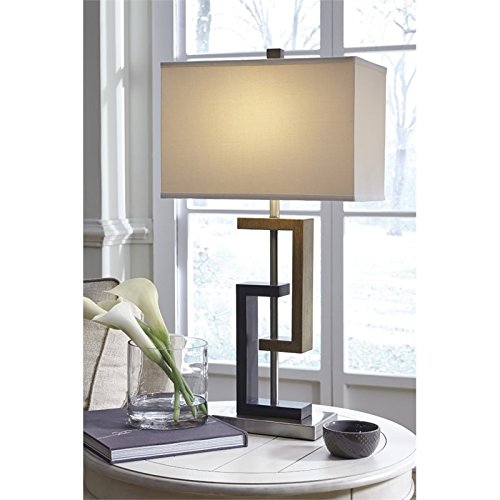 BOWERY HILL Modern Brown and Silver Poly Table Lamp Set of 2 - Bedside Nightstand Lighting for Bedroom, Living Room, Office Decor