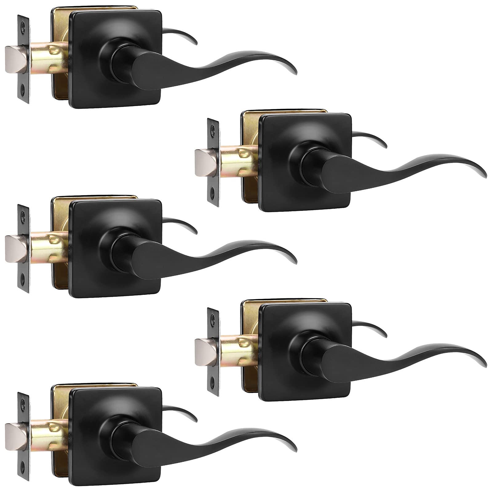 Gobekor 5-Pack Matte Black Interior Door Handles with Lock - Keyless Passage Levers for Closet, Bedroom & Bathroom Doors - Durable & Stylish Hardware for Home & Office Use