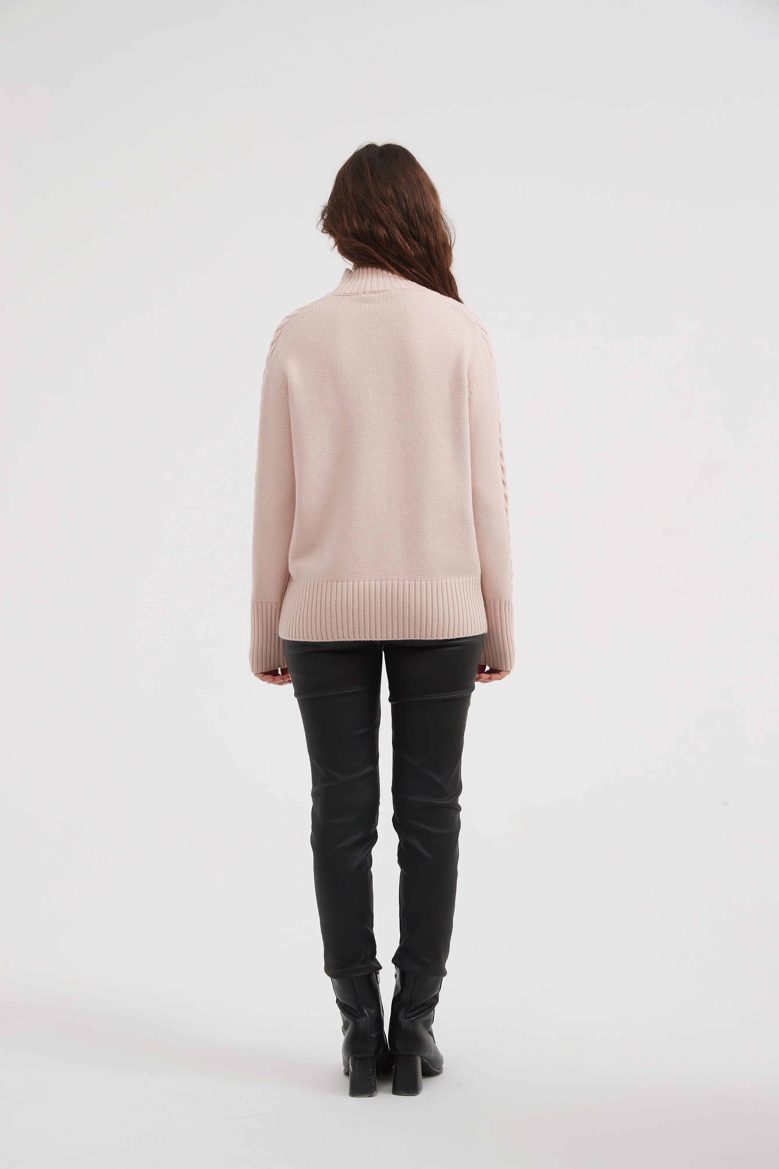 Champagne Knit Cable Sleeve Sweater - Elegant & Cozy Women's Pullover for Fall & Winter | Perfect for Office, Dates & Casual Outings